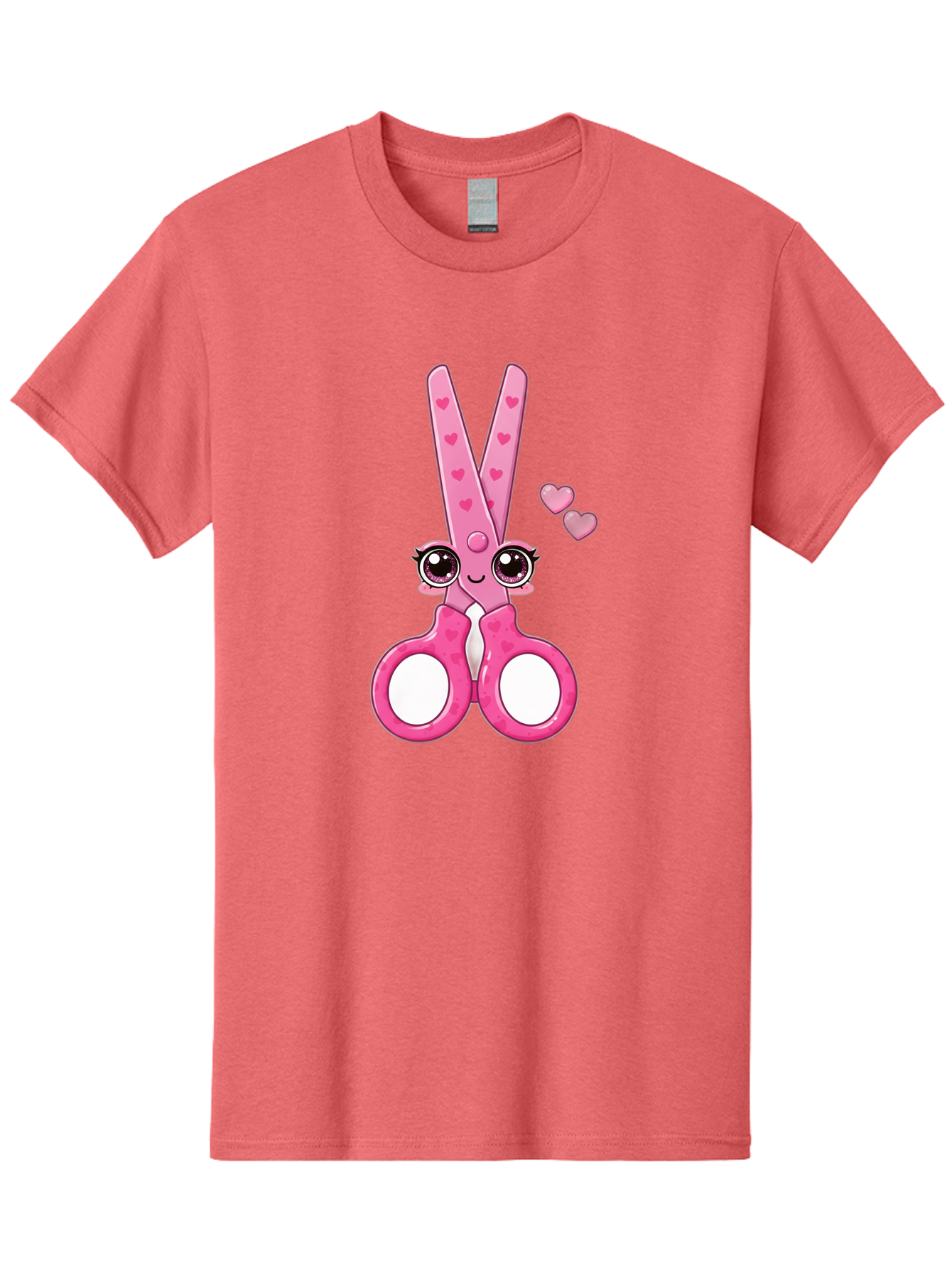 Pink-Scissors Men'S Graphic Tee, 100% Cotton, Comfortable Casual Summer Wear, Machine Washable, Pink Scissors With Hearts, Cute Cartoon Character, Playful Design, Fun Illustration, Office Supplies, Crafting Tools, Heart-Themed Decor, Bad437