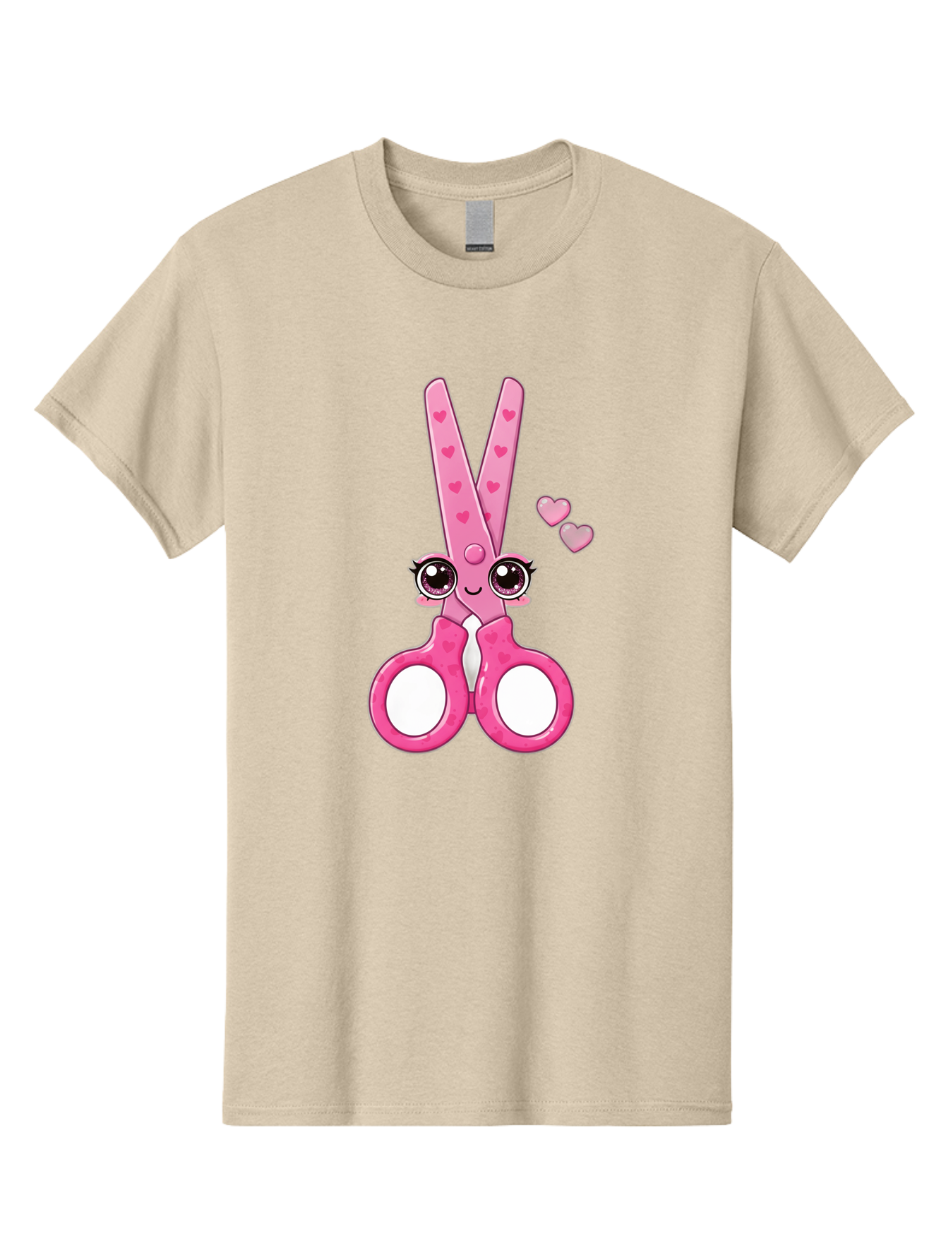 Pink-Scissors Men'S Graphic Tee, 100% Cotton, Comfortable Casual Summer Wear, Machine Washable, Pink Scissors With Hearts, Cute Cartoon Character, Playful Design, Fun Illustration, Office Supplies, Crafting Tools, Heart-Themed Decor, Bad437