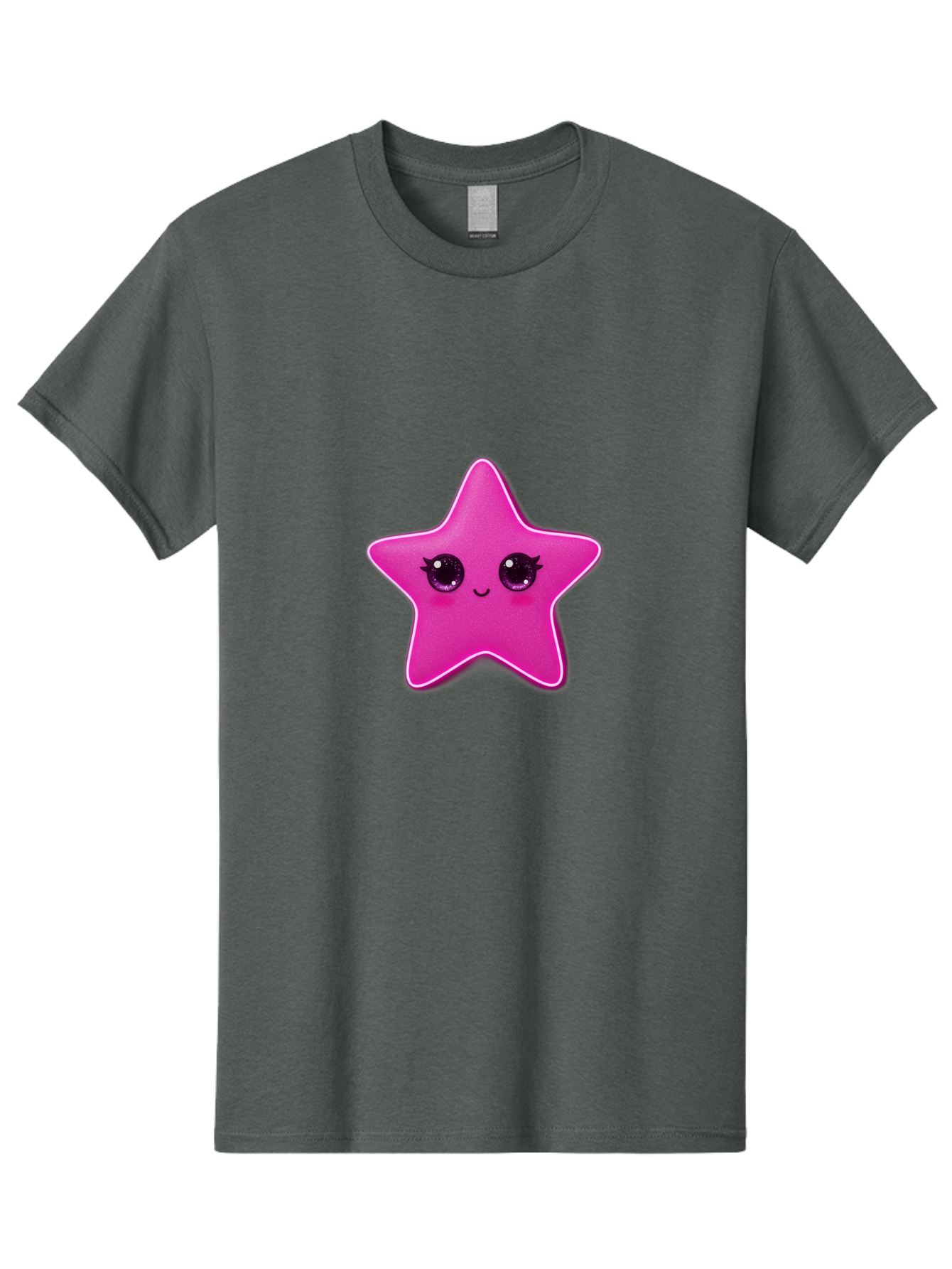 Pink-Star Men'S Graphic Tee, 100% Cotton, Comfortable Casual Summer Wear, Machine Washable, Pink Star, Cute Face, Cartoon Character, Kawaii Design, Sparkly Eyes, Sweet Expression, Whimsical Illustration, Feminine Charm, Playful Graphics Bad438