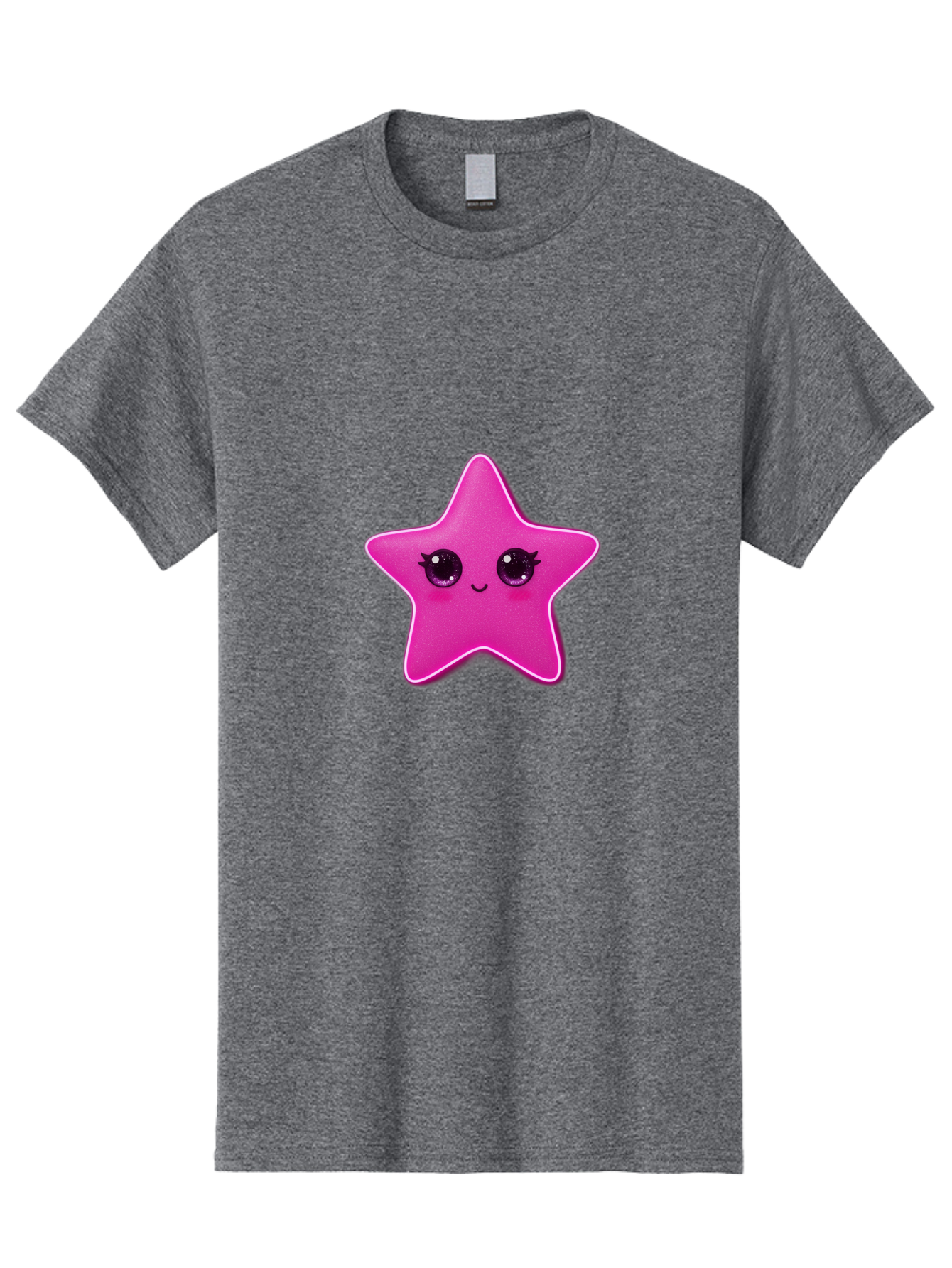 Pink-Star Men'S Graphic Tee, 100% Cotton, Comfortable Casual Summer Wear, Machine Washable, Pink Star, Cute Face, Cartoon Character, Kawaii Design, Sparkly Eyes, Sweet Expression, Whimsical Illustration, Feminine Charm, Playful Graphics Bad438