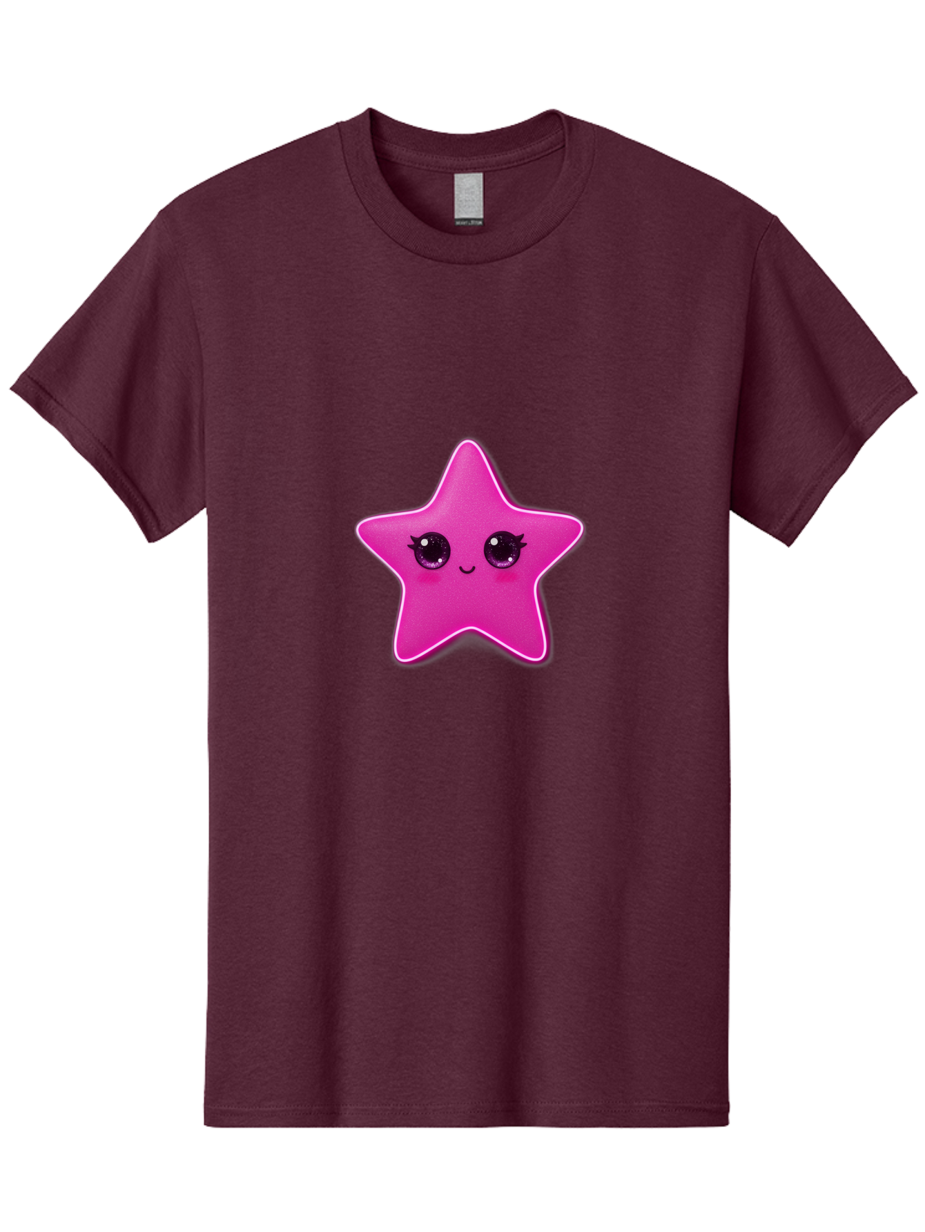 Pink-Star Men'S Graphic Tee, 100% Cotton, Comfortable Casual Summer Wear, Machine Washable, Pink Star, Cute Face, Cartoon Character, Kawaii Design, Sparkly Eyes, Sweet Expression, Whimsical Illustration, Feminine Charm, Playful Graphics Bad438