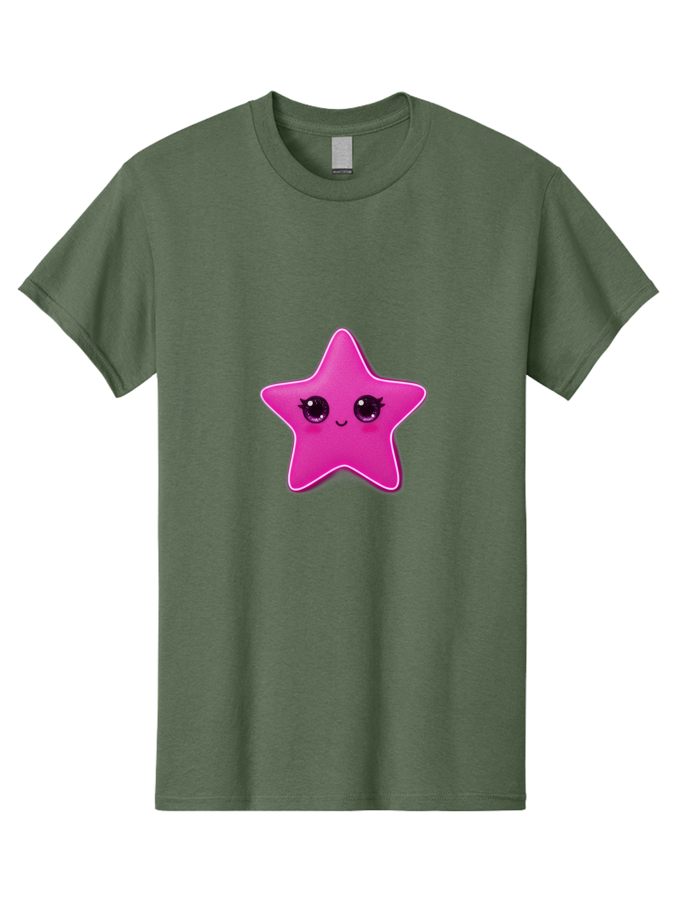 Pink-Star Men'S Graphic Tee, 100% Cotton, Comfortable Casual Summer Wear, Machine Washable, Pink Star, Cute Face, Cartoon Character, Kawaii Design, Sparkly Eyes, Sweet Expression, Whimsical Illustration, Feminine Charm, Playful Graphics Bad438