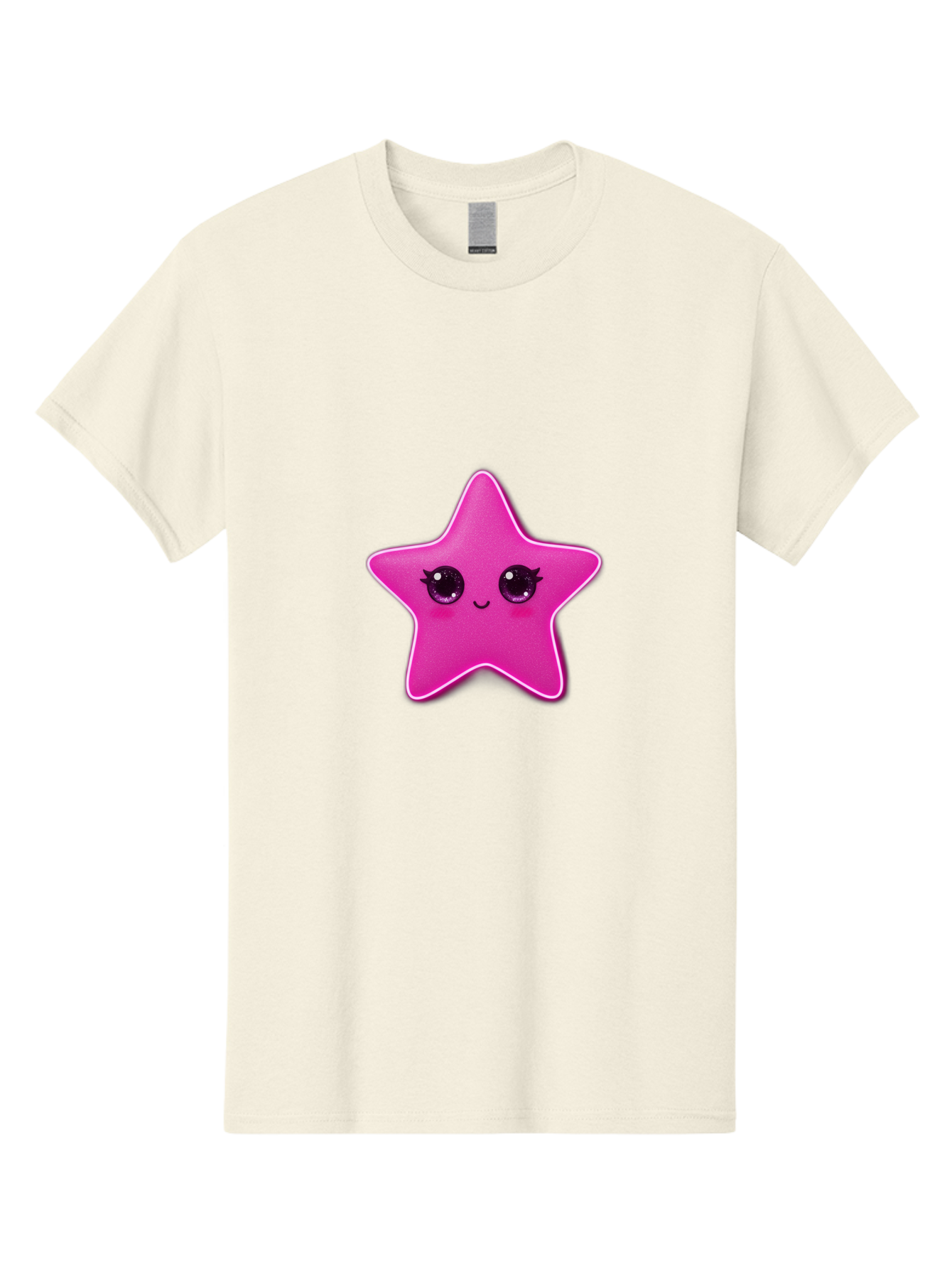 Pink-Star Men'S Graphic Tee, 100% Cotton, Comfortable Casual Summer Wear, Machine Washable, Pink Star, Cute Face, Cartoon Character, Kawaii Design, Sparkly Eyes, Sweet Expression, Whimsical Illustration, Feminine Charm, Playful Graphics Bad438