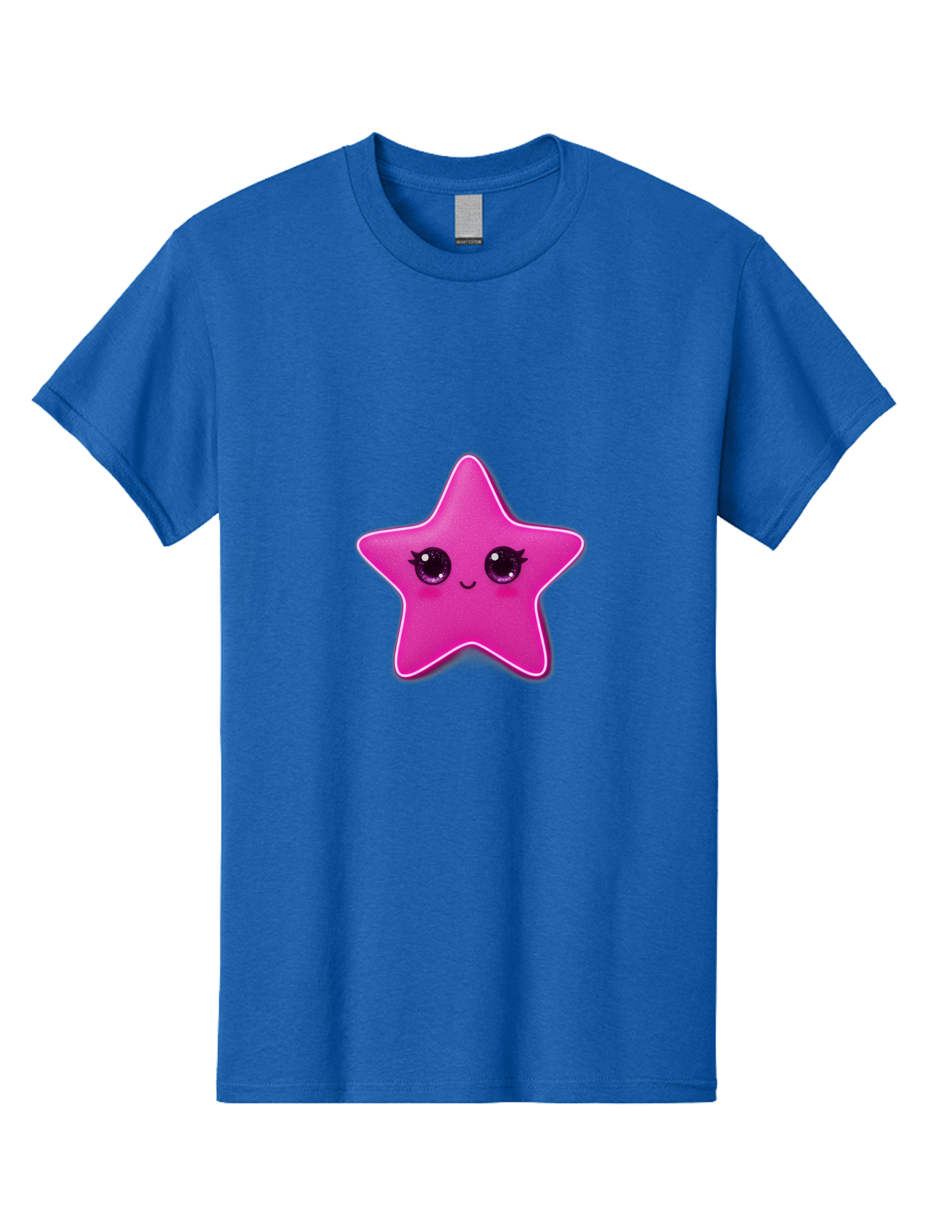 Pink-Star Men'S Graphic Tee, 100% Cotton, Comfortable Casual Summer Wear, Machine Washable, Pink Star, Cute Face, Cartoon Character, Kawaii Design, Sparkly Eyes, Sweet Expression, Whimsical Illustration, Feminine Charm, Playful Graphics Bad438