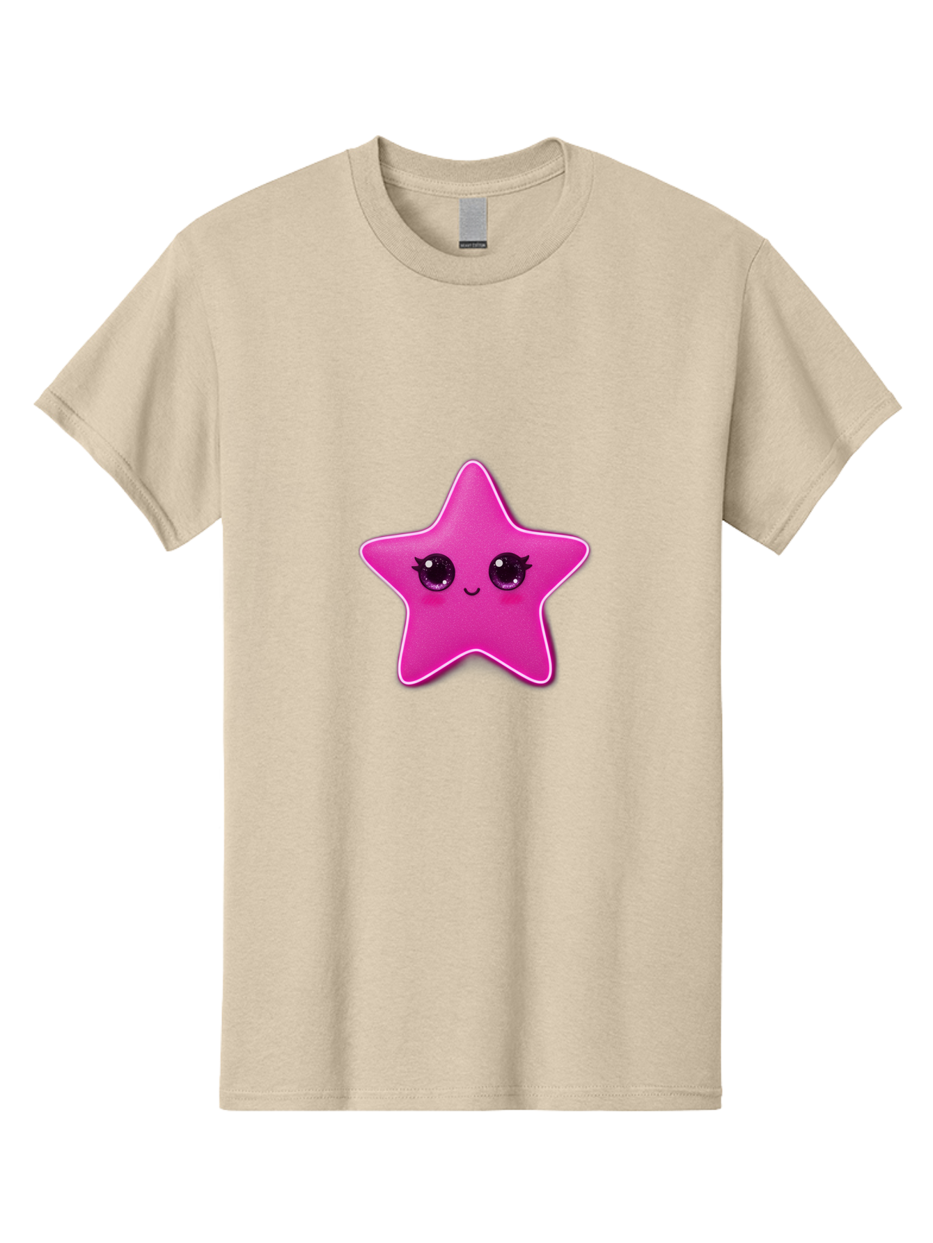 Pink-Star Men'S Graphic Tee, 100% Cotton, Comfortable Casual Summer Wear, Machine Washable, Pink Star, Cute Face, Cartoon Character, Kawaii Design, Sparkly Eyes, Sweet Expression, Whimsical Illustration, Feminine Charm, Playful Graphics Bad438