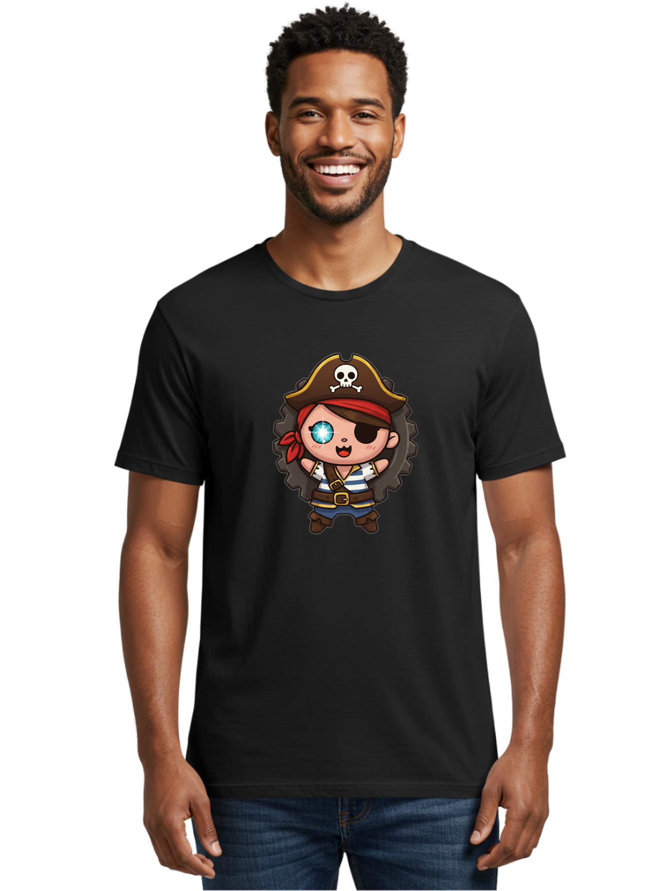 Pirate-Girl Men'S Graphic Tee, 100% Cotton, Comfortable Casual Summer Wear, Machine Washable, Cartoon Pirate Girl, Pirate Costume, Eye Patch, Pirate Hat, Skull And Crossbones, Treasure Hunt, Swashbuckling Adventure, Kawaii Pirate, Bad440