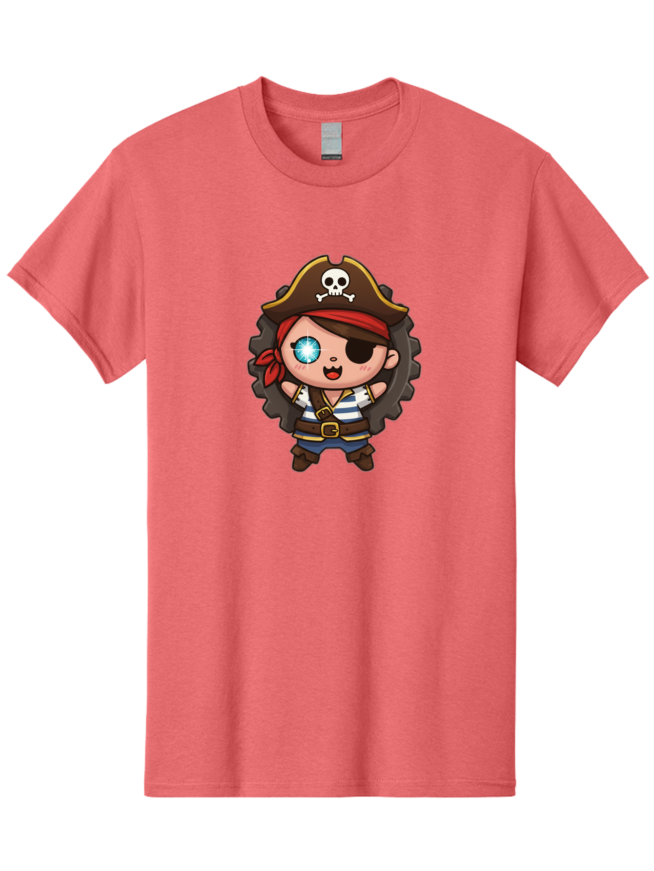 Pirate-Girl Men'S Graphic Tee, 100% Cotton, Comfortable Casual Summer Wear, Machine Washable, Cartoon Pirate Girl, Pirate Costume, Eye Patch, Pirate Hat, Skull And Crossbones, Treasure Hunt, Swashbuckling Adventure, Kawaii Pirate, Bad440