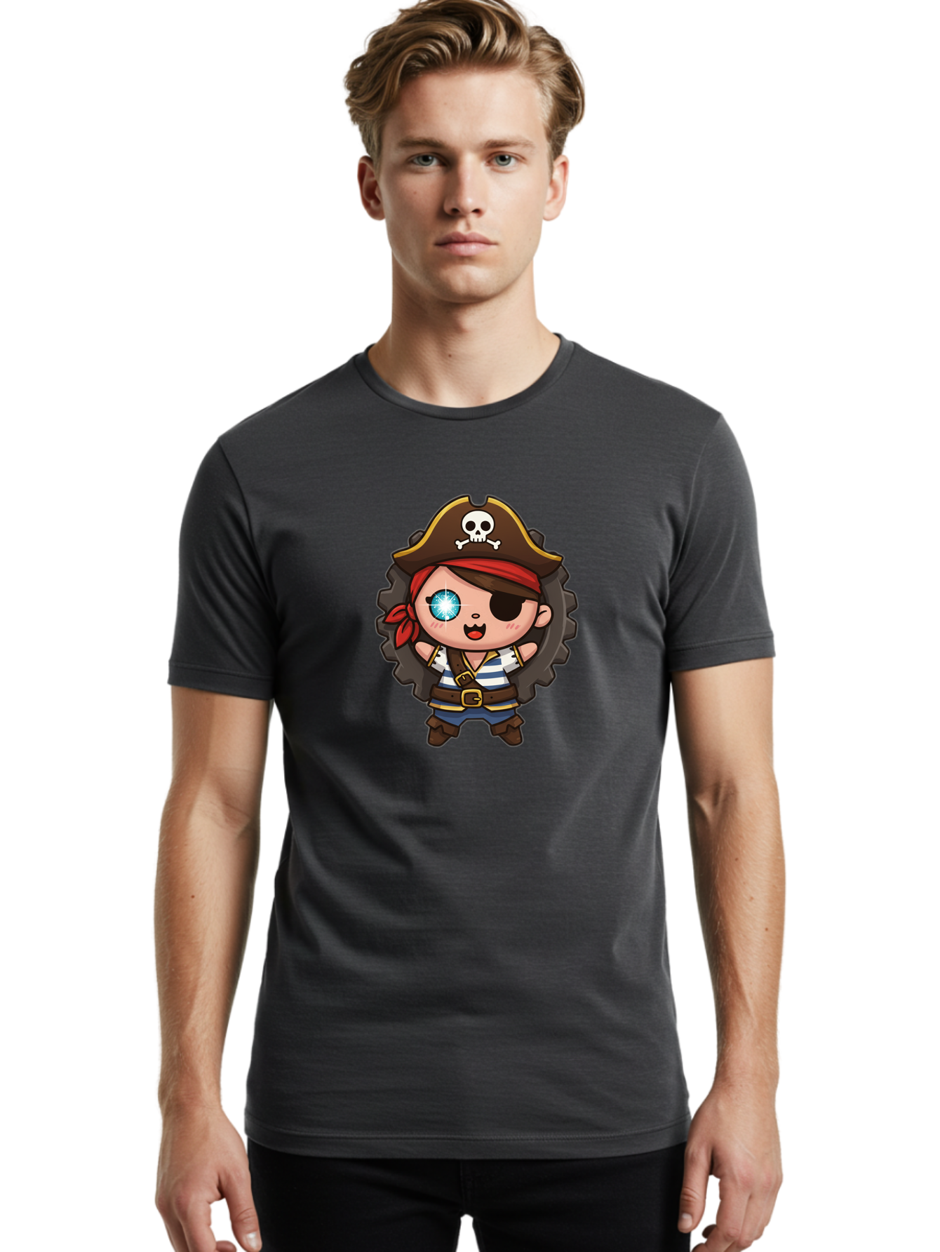 Pirate-Girl Men'S Graphic Tee, 100% Cotton, Comfortable Casual Summer Wear, Machine Washable, Cartoon Pirate Girl, Pirate Costume, Eye Patch, Pirate Hat, Skull And Crossbones, Treasure Hunt, Swashbuckling Adventure, Kawaii Pirate, Bad440