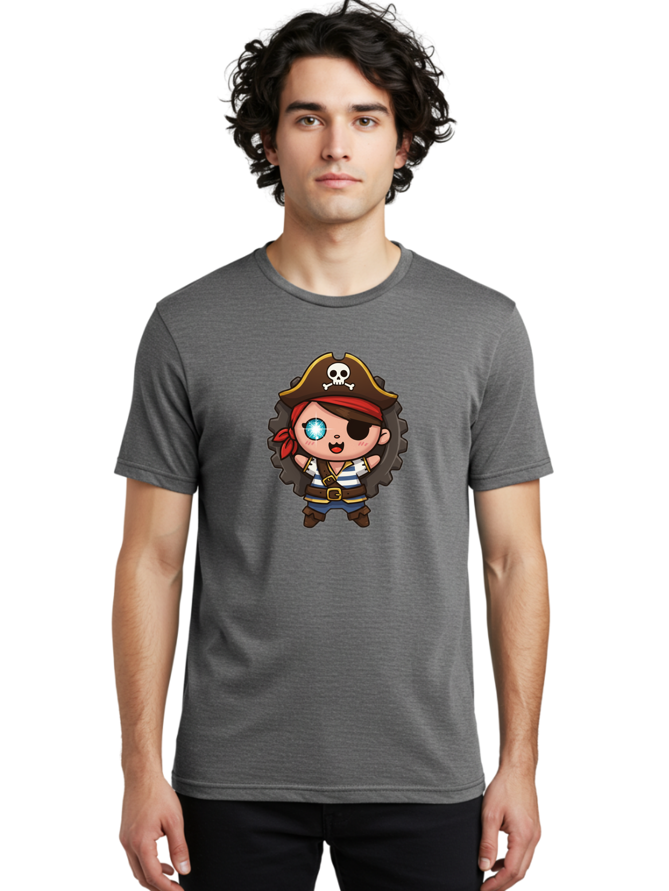 Pirate-Girl Men'S Graphic Tee, 100% Cotton, Comfortable Casual Summer Wear, Machine Washable, Cartoon Pirate Girl, Pirate Costume, Eye Patch, Pirate Hat, Skull And Crossbones, Treasure Hunt, Swashbuckling Adventure, Kawaii Pirate, Bad440