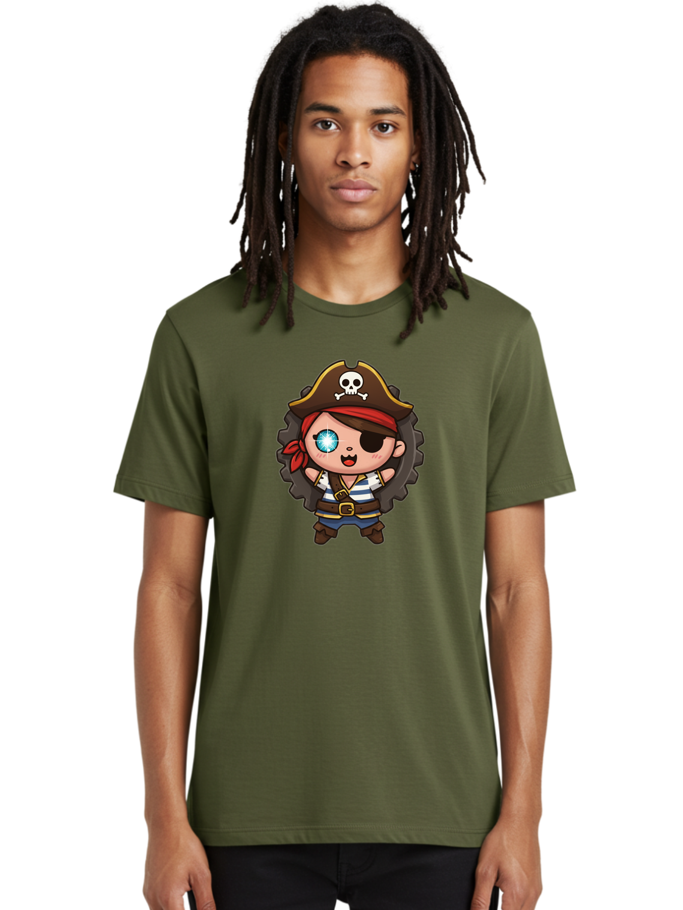 Pirate-Girl Men'S Graphic Tee, 100% Cotton, Comfortable Casual Summer Wear, Machine Washable, Cartoon Pirate Girl, Pirate Costume, Eye Patch, Pirate Hat, Skull And Crossbones, Treasure Hunt, Swashbuckling Adventure, Kawaii Pirate, Bad440