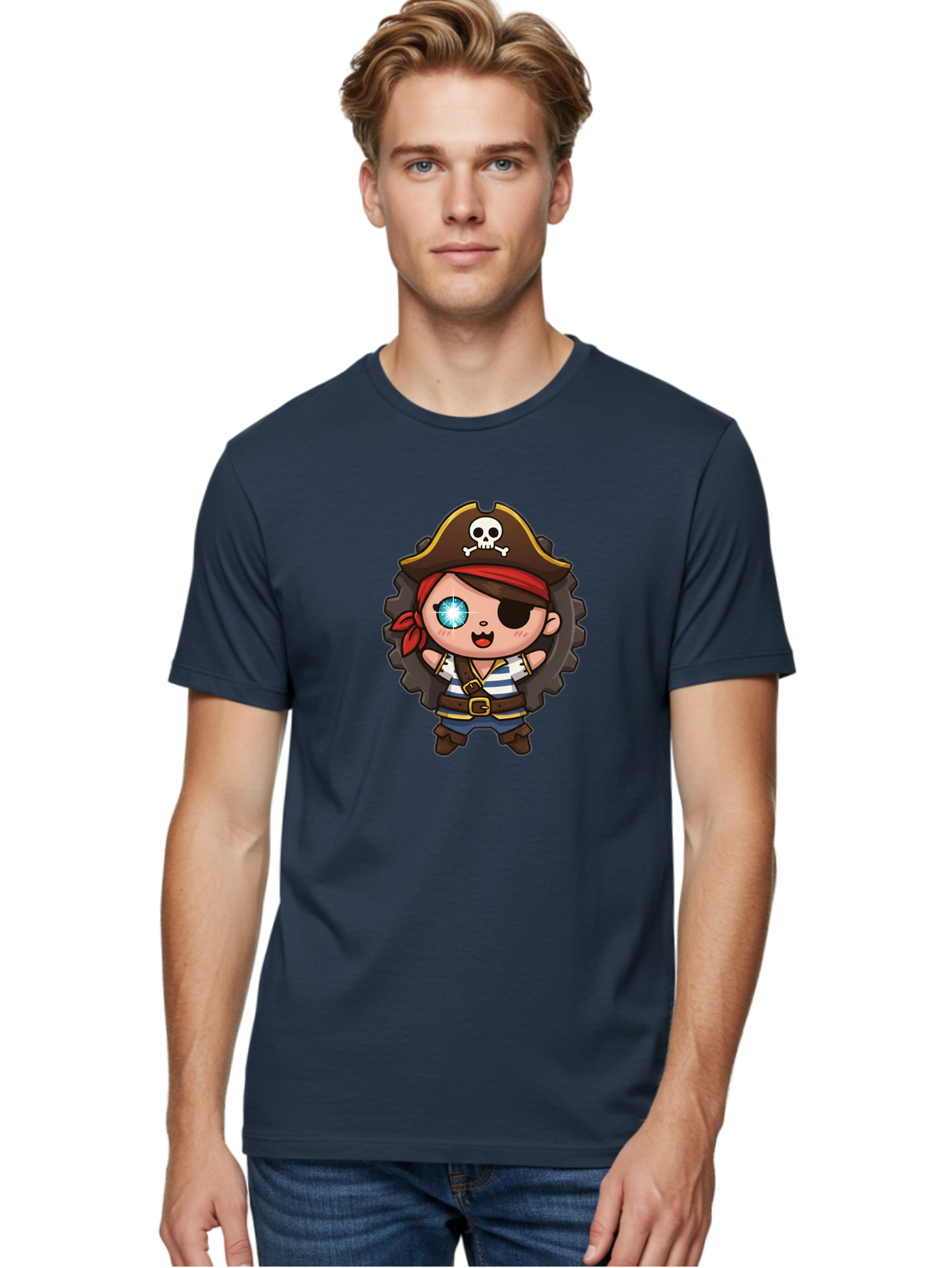 Pirate-Girl Men'S Graphic Tee, 100% Cotton, Comfortable Casual Summer Wear, Machine Washable, Cartoon Pirate Girl, Pirate Costume, Eye Patch, Pirate Hat, Skull And Crossbones, Treasure Hunt, Swashbuckling Adventure, Kawaii Pirate, Bad440