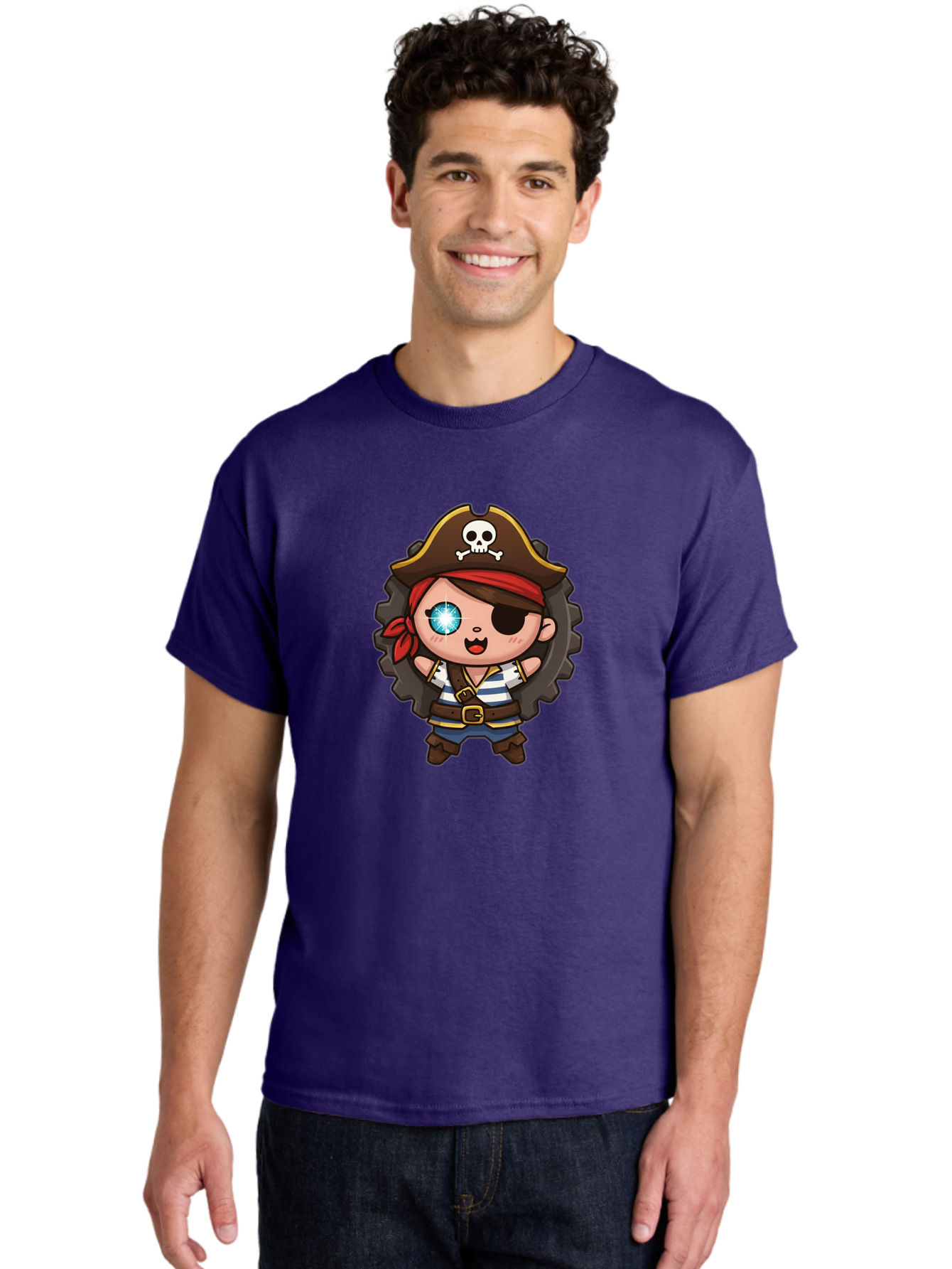 Pirate-Girl Men'S Graphic Tee, 100% Cotton, Comfortable Casual Summer Wear, Machine Washable, Cartoon Pirate Girl, Pirate Costume, Eye Patch, Pirate Hat, Skull And Crossbones, Treasure Hunt, Swashbuckling Adventure, Kawaii Pirate, Bad440