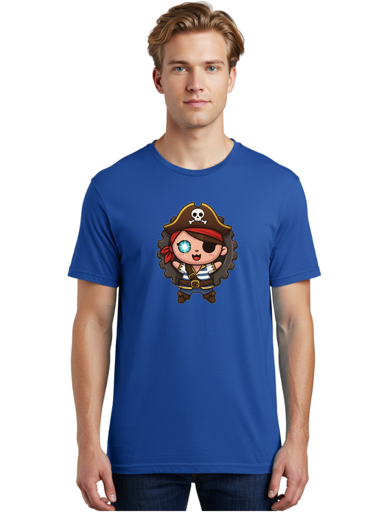 Pirate-Girl Men'S Graphic Tee, 100% Cotton, Comfortable Casual Summer Wear, Machine Washable, Cartoon Pirate Girl, Pirate Costume, Eye Patch, Pirate Hat, Skull And Crossbones, Treasure Hunt, Swashbuckling Adventure, Kawaii Pirate, Bad440