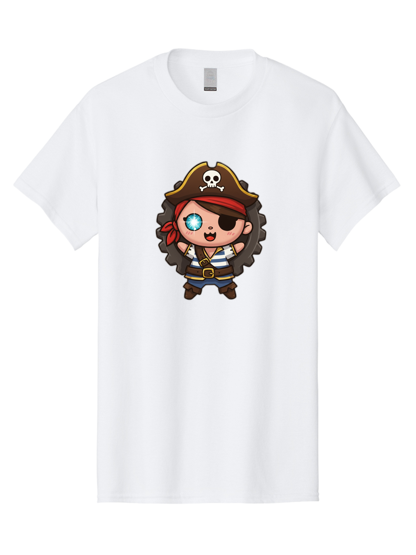 Pirate-Girl Men'S Graphic Tee, 100% Cotton, Comfortable Casual Summer Wear, Machine Washable, Cartoon Pirate Girl, Pirate Costume, Eye Patch, Pirate Hat, Skull And Crossbones, Treasure Hunt, Swashbuckling Adventure, Kawaii Pirate, Bad440