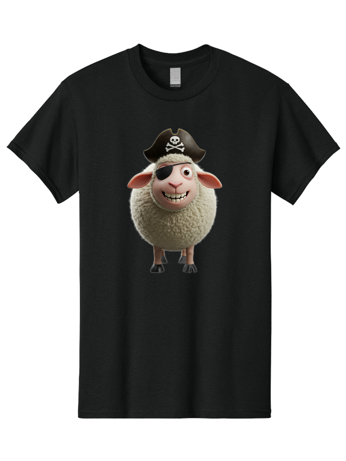 Pirate-Sheep Men'S Graphic Tee, 100% Cotton, Comfortable Casual Summer Wear, Machine Washable, Cartoon Sheep, Pirate Costume, Eye Patch, Skull And Crossbones Hat, Fluffy Sheep, Playful Character, Animated Animal, Pirate Sheep Character, Bad441