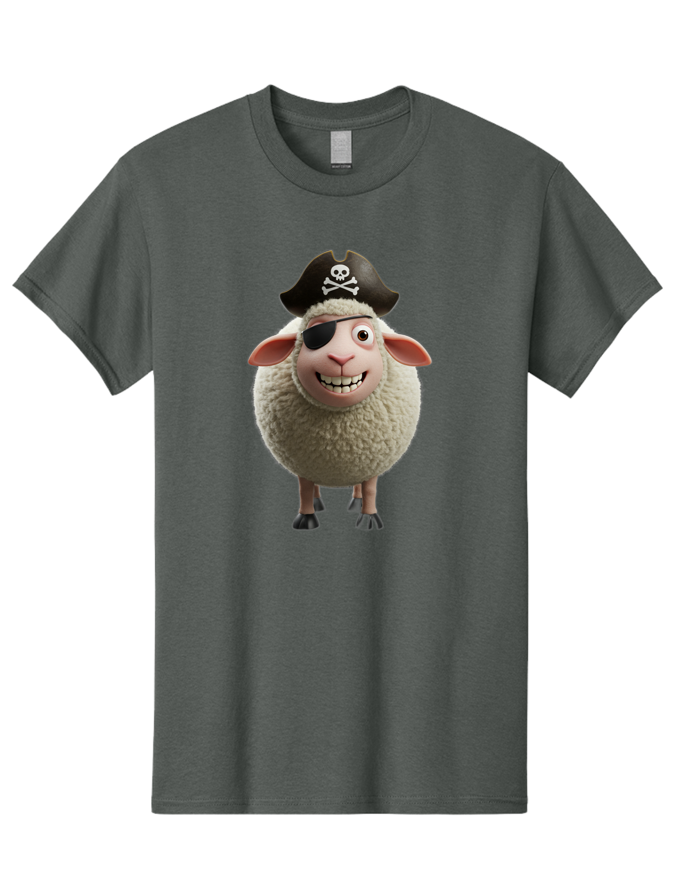 Pirate-Sheep Men'S Graphic Tee, 100% Cotton, Comfortable Casual Summer Wear, Machine Washable, Cartoon Sheep, Pirate Costume, Eye Patch, Skull And Crossbones Hat, Fluffy Sheep, Playful Character, Animated Animal, Pirate Sheep Character, Bad441