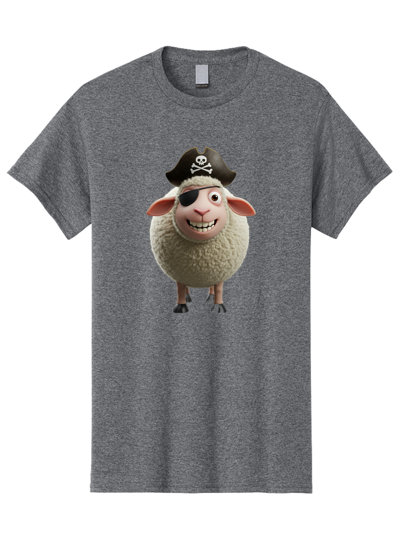 Pirate-Sheep Men'S Graphic Tee, 100% Cotton, Comfortable Casual Summer Wear, Machine Washable, Cartoon Sheep, Pirate Costume, Eye Patch, Skull And Crossbones Hat, Fluffy Sheep, Playful Character, Animated Animal, Pirate Sheep Character, Bad441