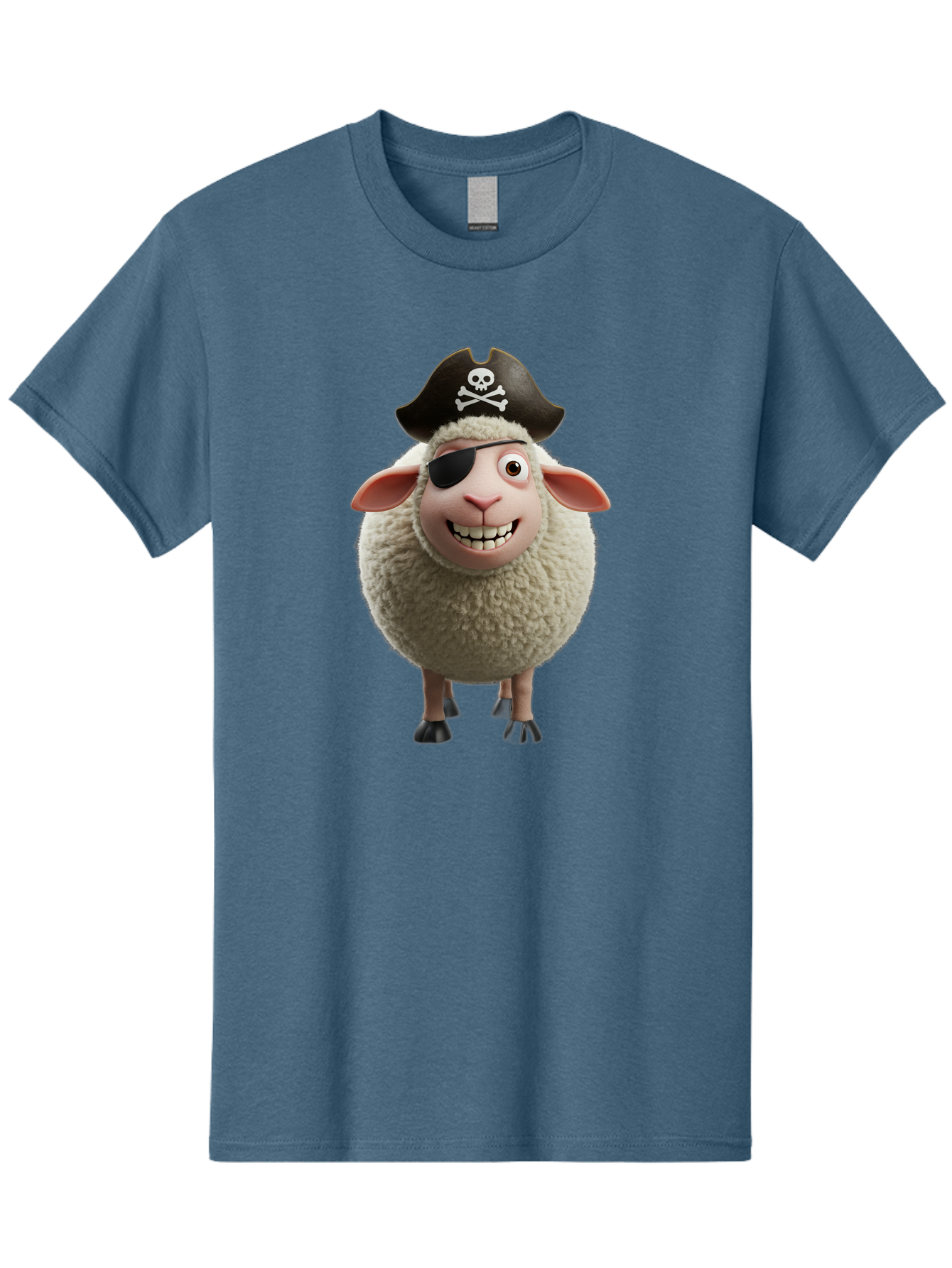 Pirate-Sheep Men'S Graphic Tee, 100% Cotton, Comfortable Casual Summer Wear, Machine Washable, Cartoon Sheep, Pirate Costume, Eye Patch, Skull And Crossbones Hat, Fluffy Sheep, Playful Character, Animated Animal, Pirate Sheep Character, Bad441