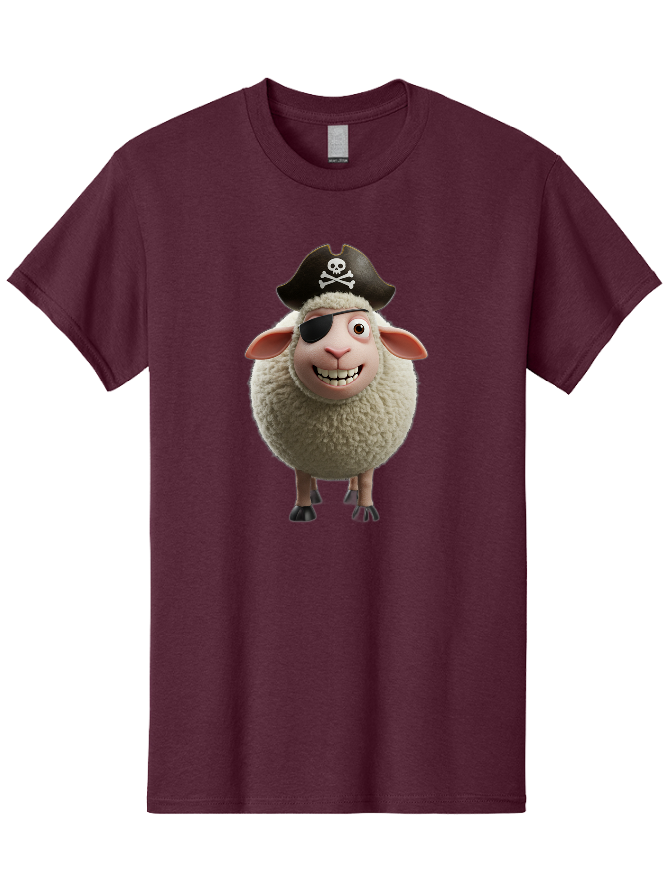 Pirate-Sheep Men'S Graphic Tee, 100% Cotton, Comfortable Casual Summer Wear, Machine Washable, Cartoon Sheep, Pirate Costume, Eye Patch, Skull And Crossbones Hat, Fluffy Sheep, Playful Character, Animated Animal, Pirate Sheep Character, Bad441