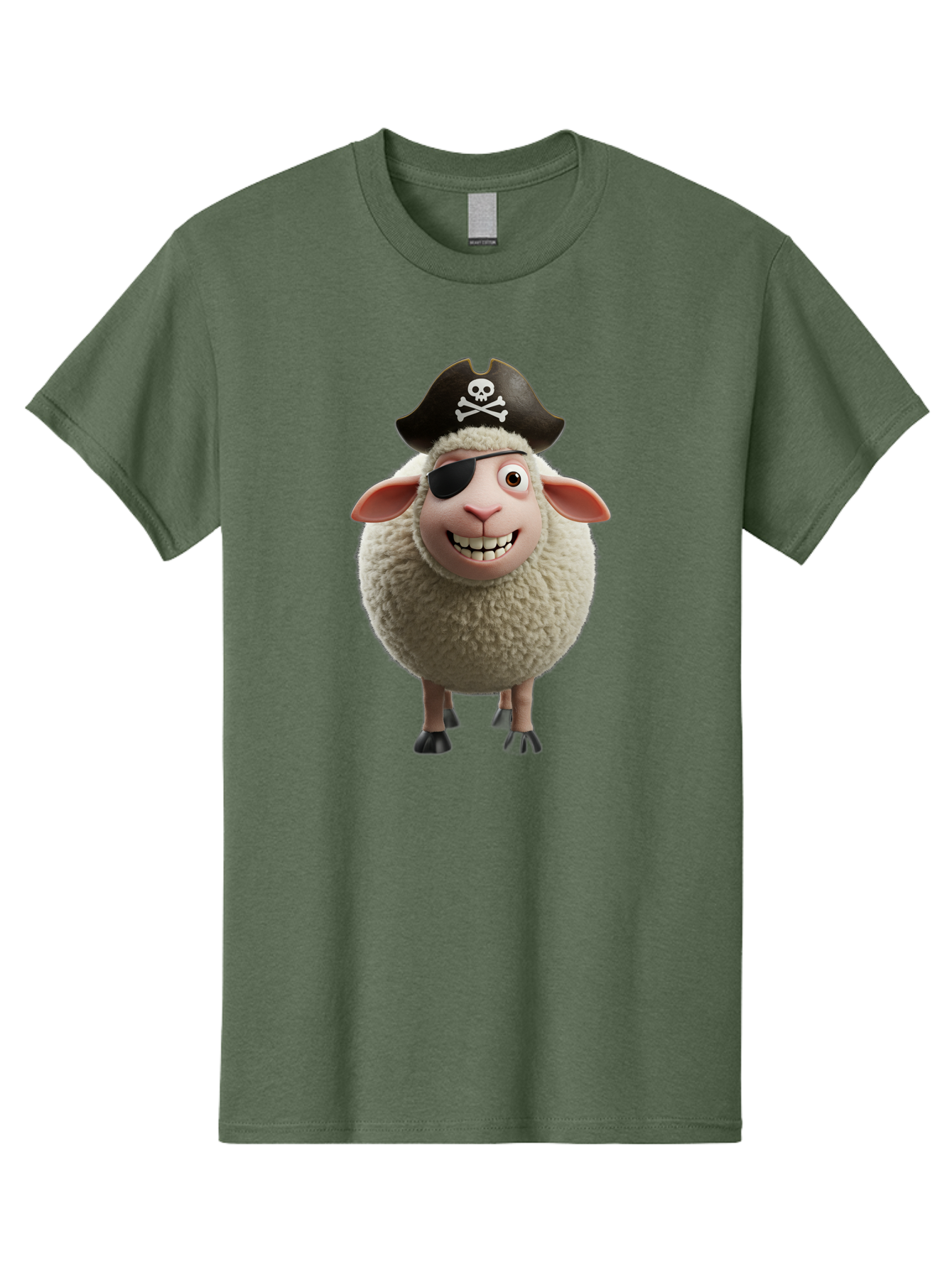 Pirate-Sheep Men'S Graphic Tee, 100% Cotton, Comfortable Casual Summer Wear, Machine Washable, Cartoon Sheep, Pirate Costume, Eye Patch, Skull And Crossbones Hat, Fluffy Sheep, Playful Character, Animated Animal, Pirate Sheep Character, Bad441