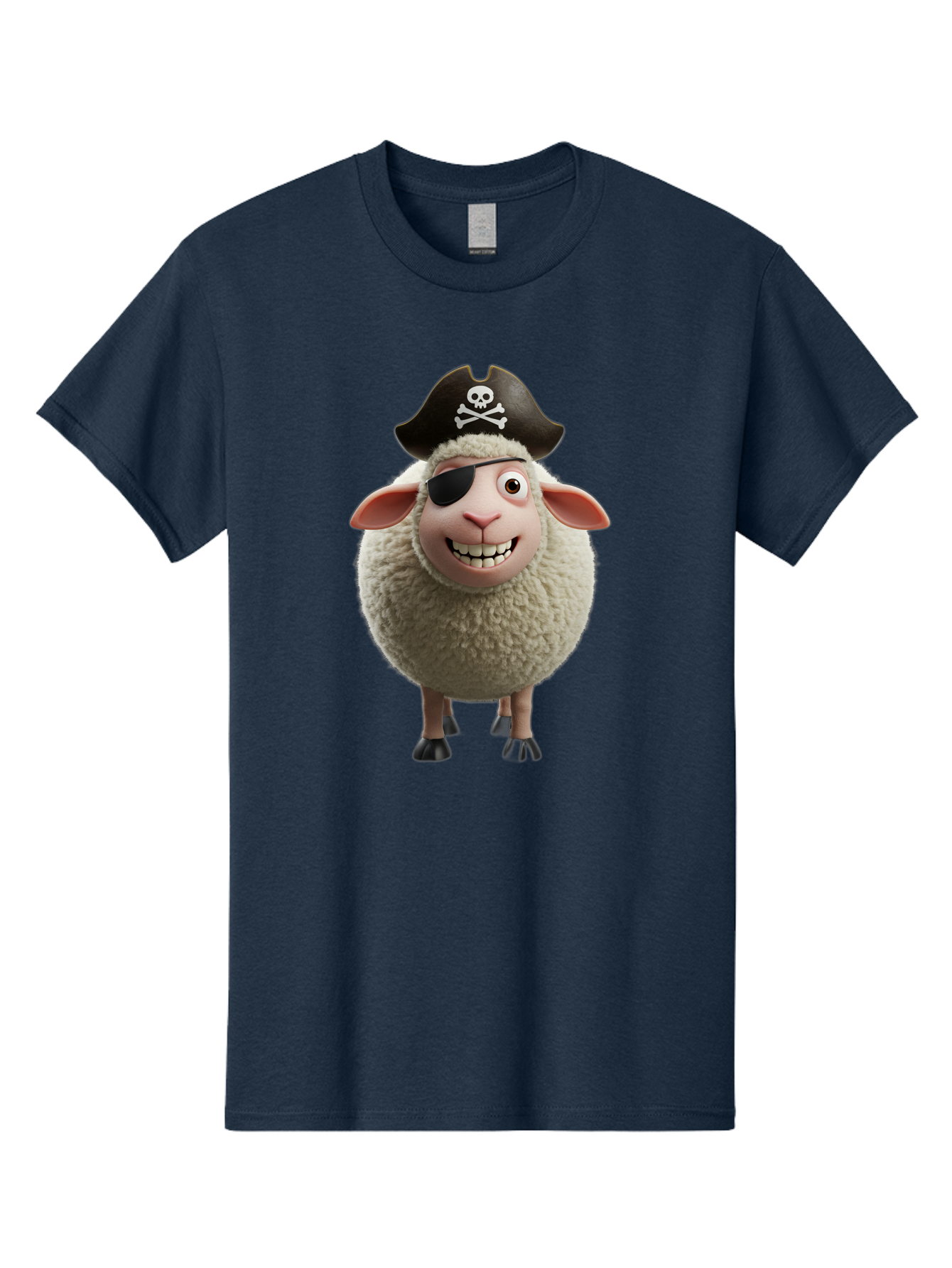 Pirate-Sheep Men'S Graphic Tee, 100% Cotton, Comfortable Casual Summer Wear, Machine Washable, Cartoon Sheep, Pirate Costume, Eye Patch, Skull And Crossbones Hat, Fluffy Sheep, Playful Character, Animated Animal, Pirate Sheep Character, Bad441