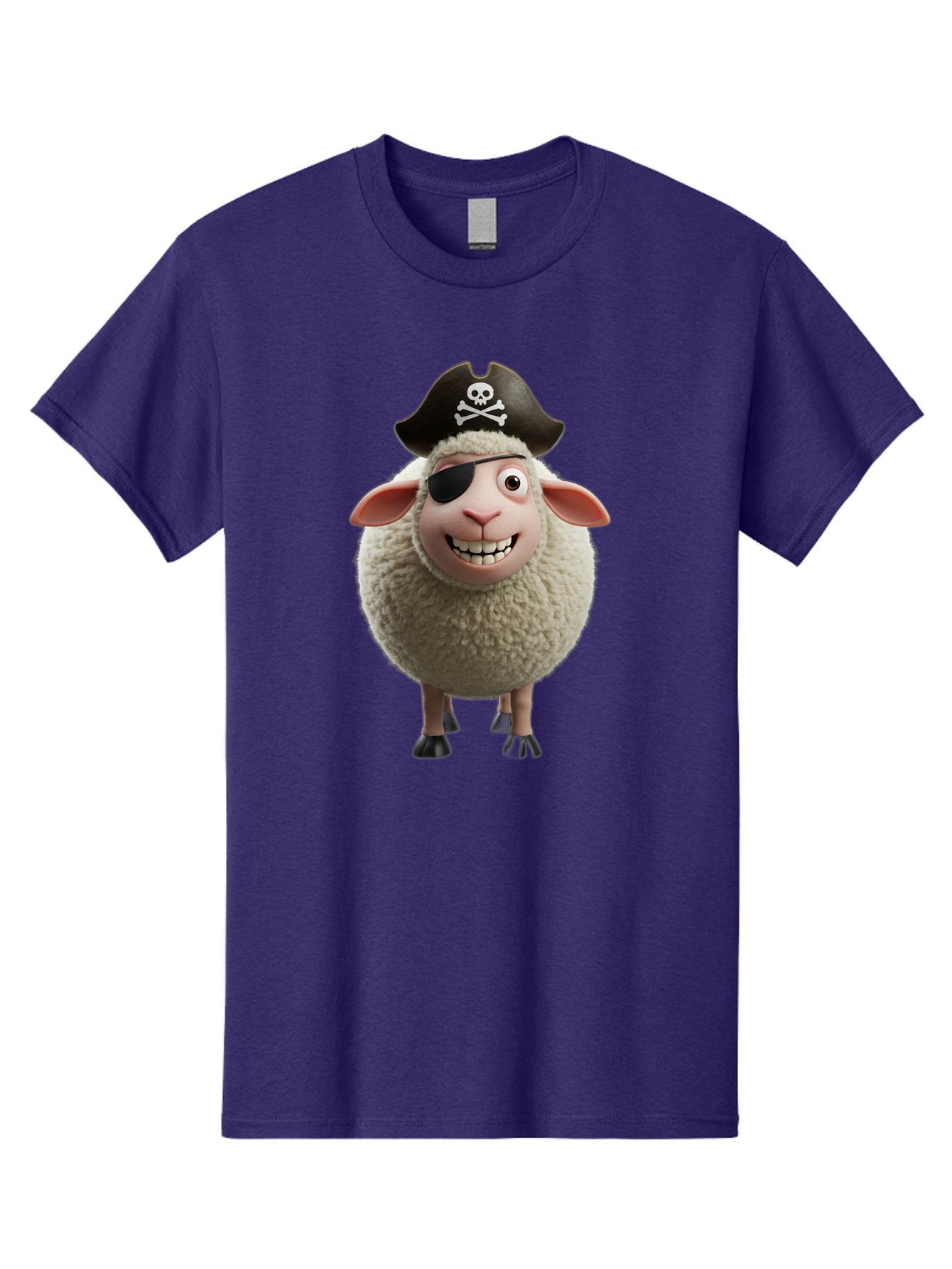 Pirate-Sheep Men'S Graphic Tee, 100% Cotton, Comfortable Casual Summer Wear, Machine Washable, Cartoon Sheep, Pirate Costume, Eye Patch, Skull And Crossbones Hat, Fluffy Sheep, Playful Character, Animated Animal, Pirate Sheep Character, Bad441