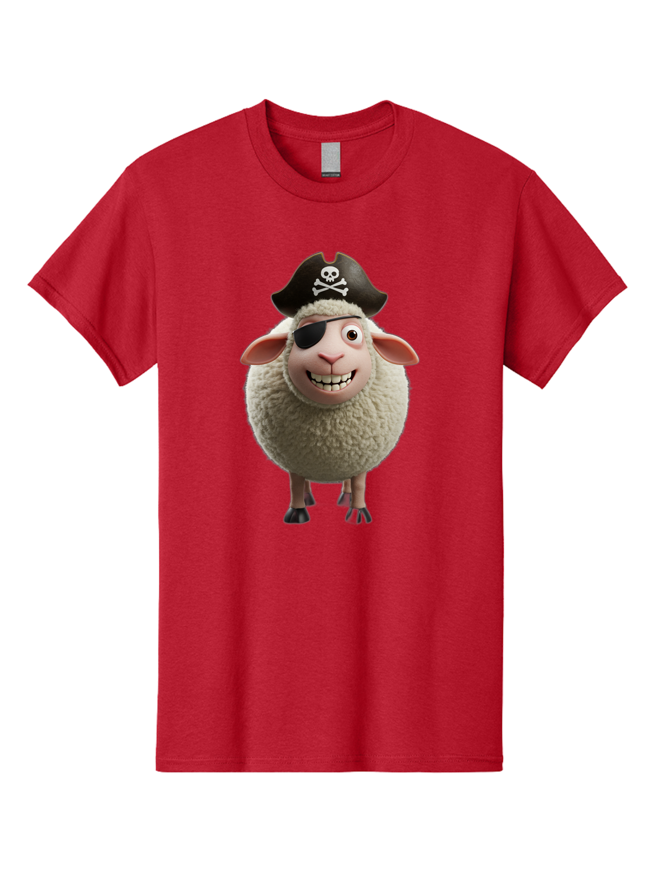 Pirate-Sheep Men'S Graphic Tee, 100% Cotton, Comfortable Casual Summer Wear, Machine Washable, Cartoon Sheep, Pirate Costume, Eye Patch, Skull And Crossbones Hat, Fluffy Sheep, Playful Character, Animated Animal, Pirate Sheep Character, Bad441
