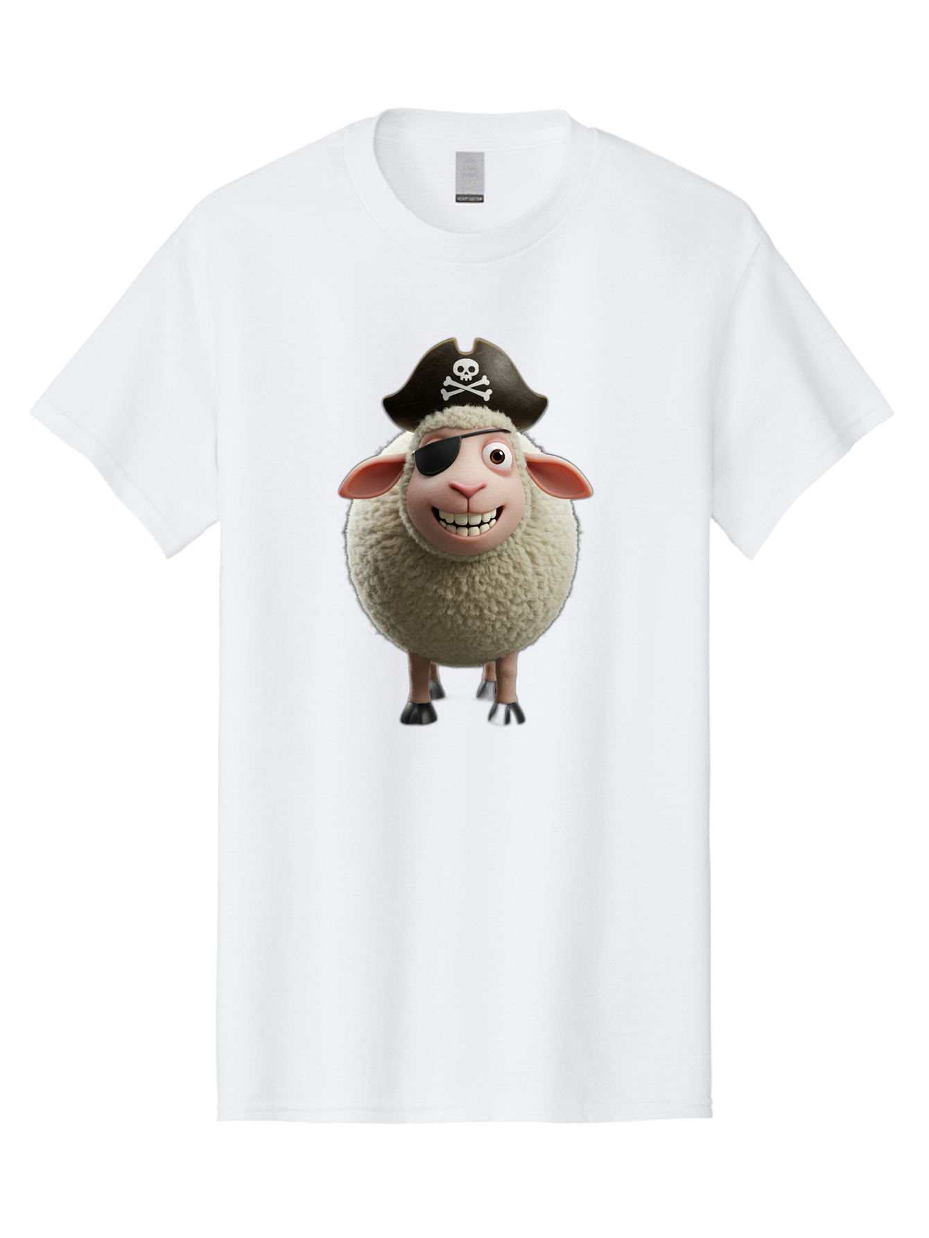 Pirate-Sheep Men'S Graphic Tee, 100% Cotton, Comfortable Casual Summer Wear, Machine Washable, Cartoon Sheep, Pirate Costume, Eye Patch, Skull And Crossbones Hat, Fluffy Sheep, Playful Character, Animated Animal, Pirate Sheep Character, Bad441