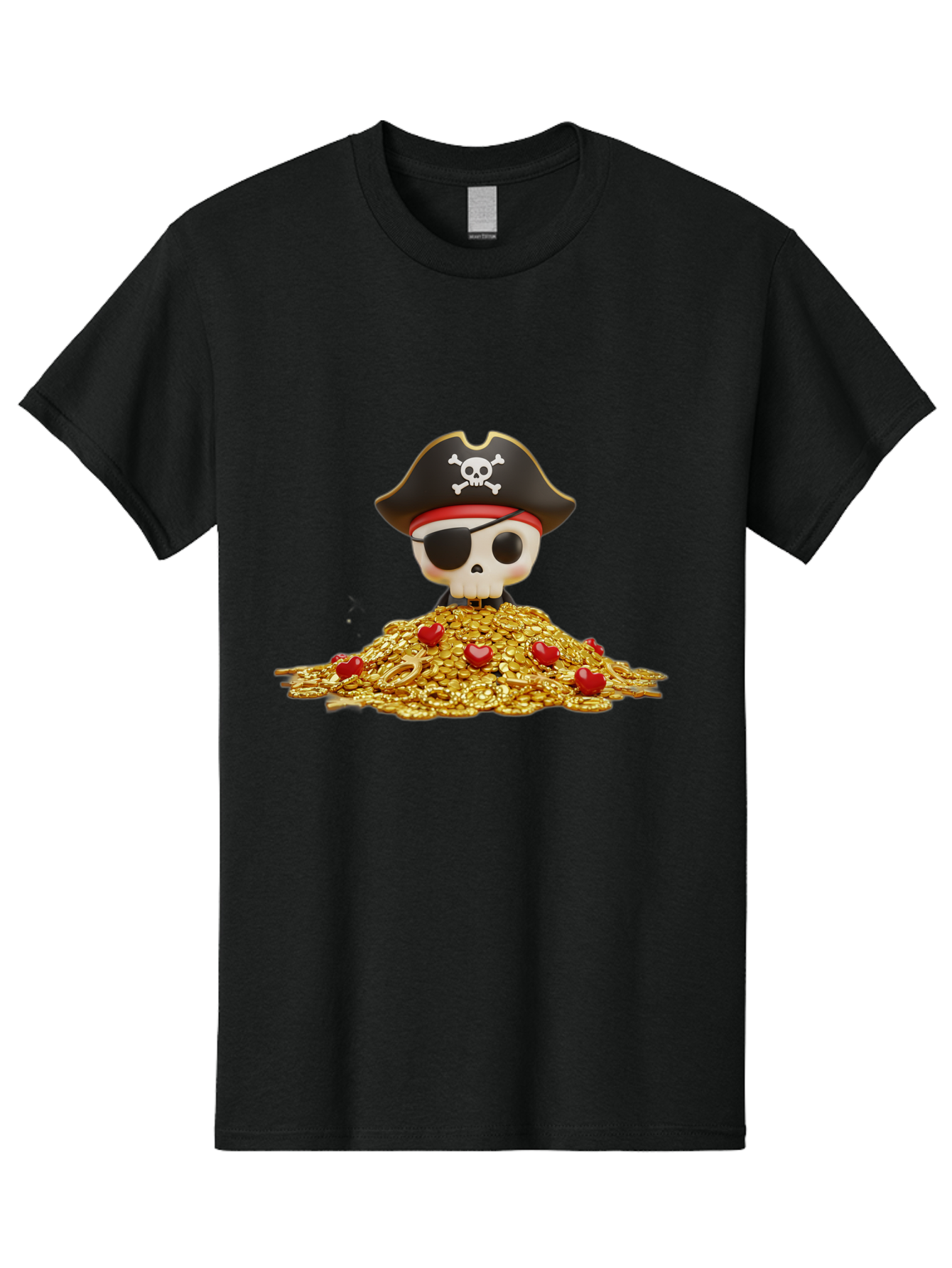 Pirate-Skull Men'S Graphic Tee, 100% Cotton, Comfortable Casual Summer Wear, Machine Washable, Pirate Skull, Treasure Pile, Gold Coins, Jewels, Eye Patch, Pirate Hat, Skull And Crossbones, Pirate Booty, Swashbuckling Adventure, Treasure Hunt, Bad442