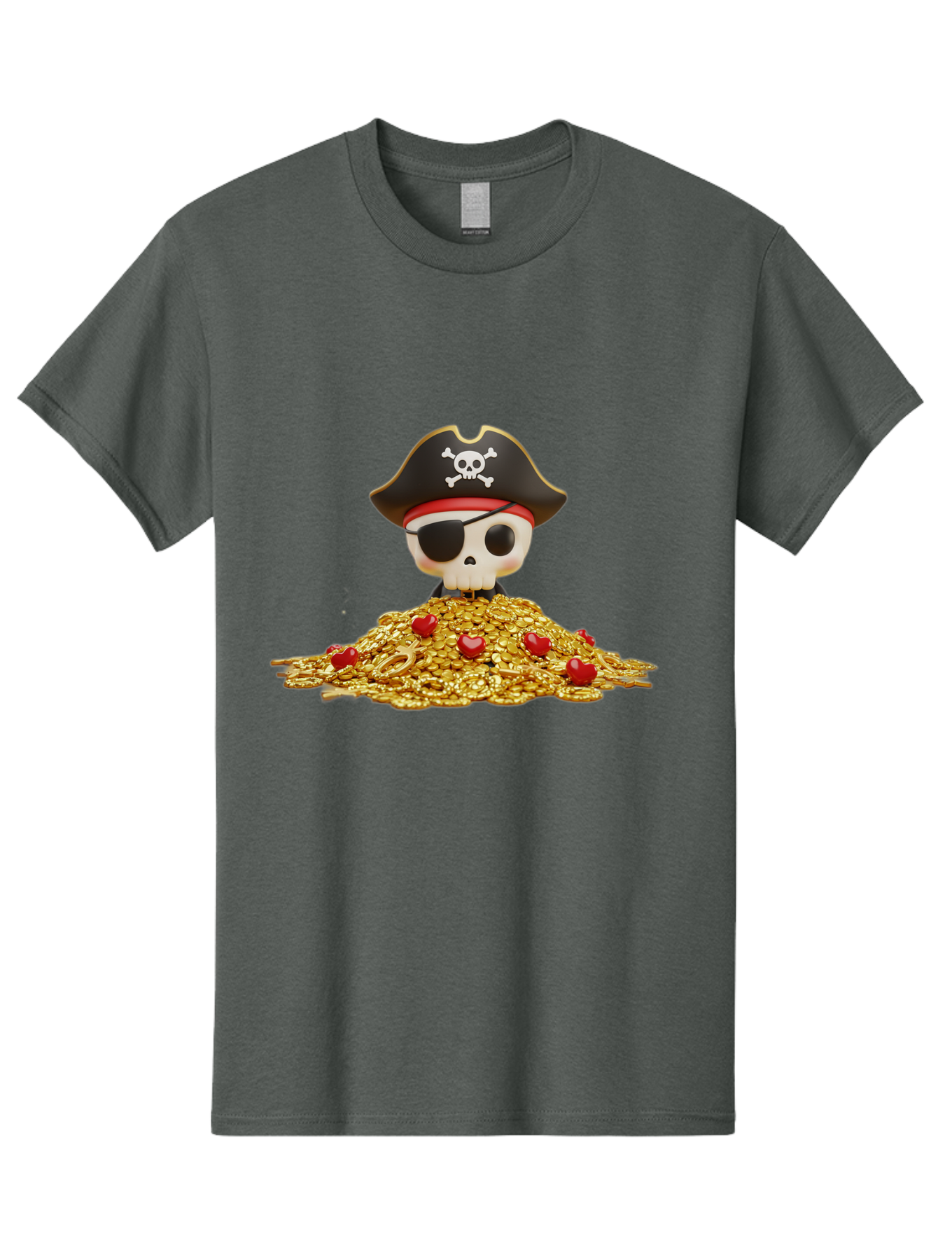 Pirate-Skull Men'S Graphic Tee, 100% Cotton, Comfortable Casual Summer Wear, Machine Washable, Pirate Skull, Treasure Pile, Gold Coins, Jewels, Eye Patch, Pirate Hat, Skull And Crossbones, Pirate Booty, Swashbuckling Adventure, Treasure Hunt, Bad442