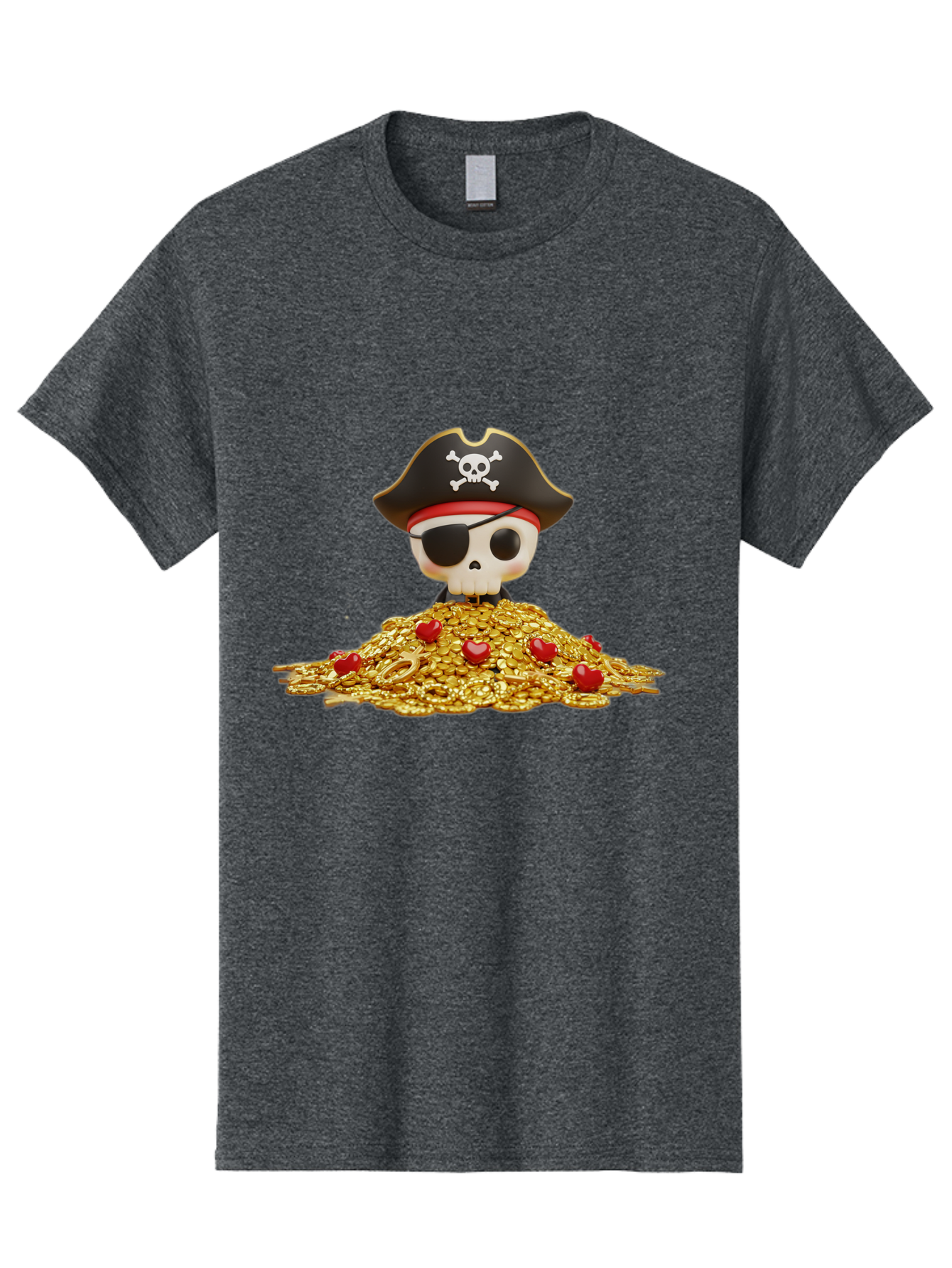 Pirate-Skull Men'S Graphic Tee, 100% Cotton, Comfortable Casual Summer Wear, Machine Washable, Pirate Skull, Treasure Pile, Gold Coins, Jewels, Eye Patch, Pirate Hat, Skull And Crossbones, Pirate Booty, Swashbuckling Adventure, Treasure Hunt, Bad442