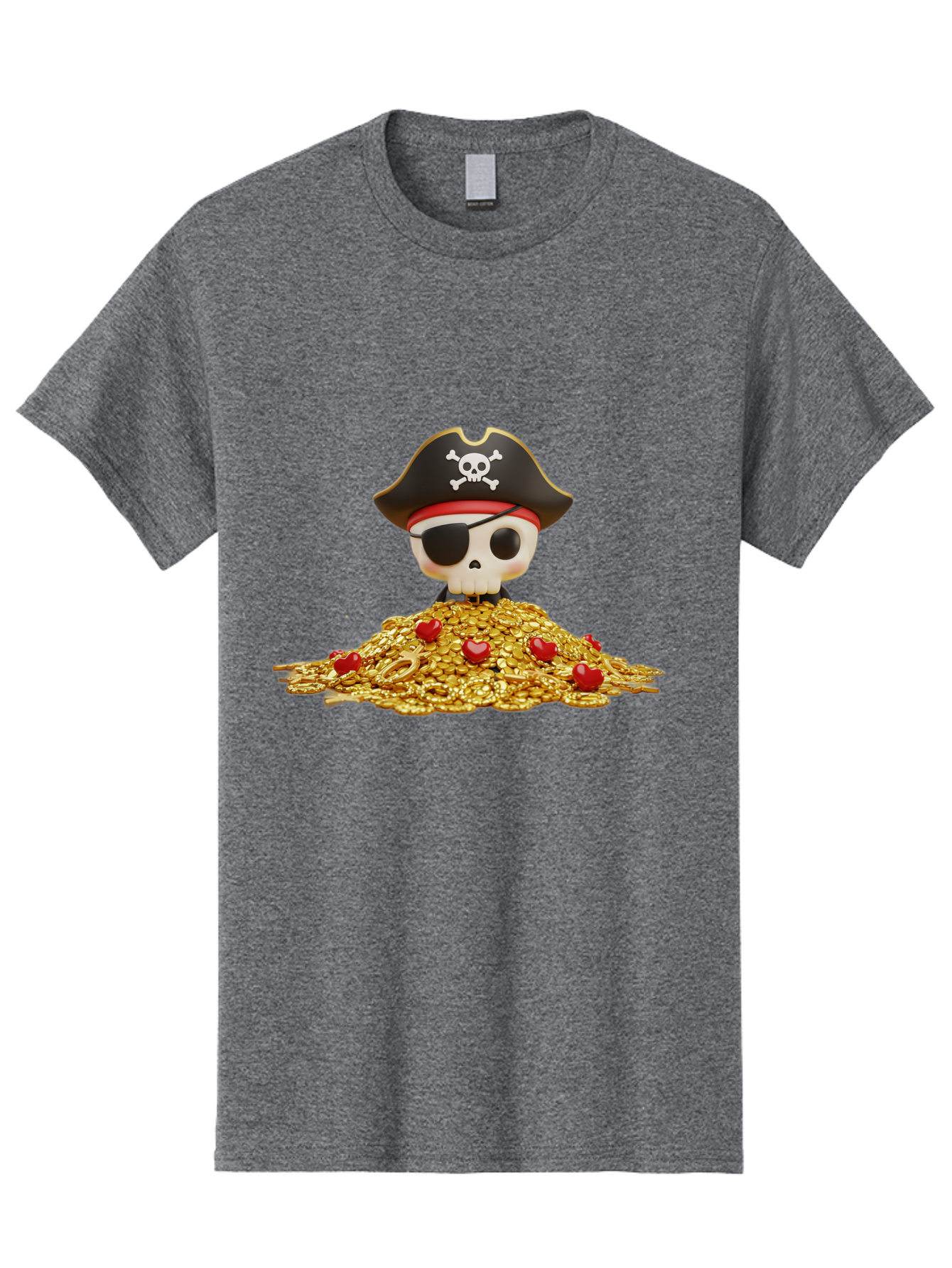 Pirate-Skull Men'S Graphic Tee, 100% Cotton, Comfortable Casual Summer Wear, Machine Washable, Pirate Skull, Treasure Pile, Gold Coins, Jewels, Eye Patch, Pirate Hat, Skull And Crossbones, Pirate Booty, Swashbuckling Adventure, Treasure Hunt, Bad442
