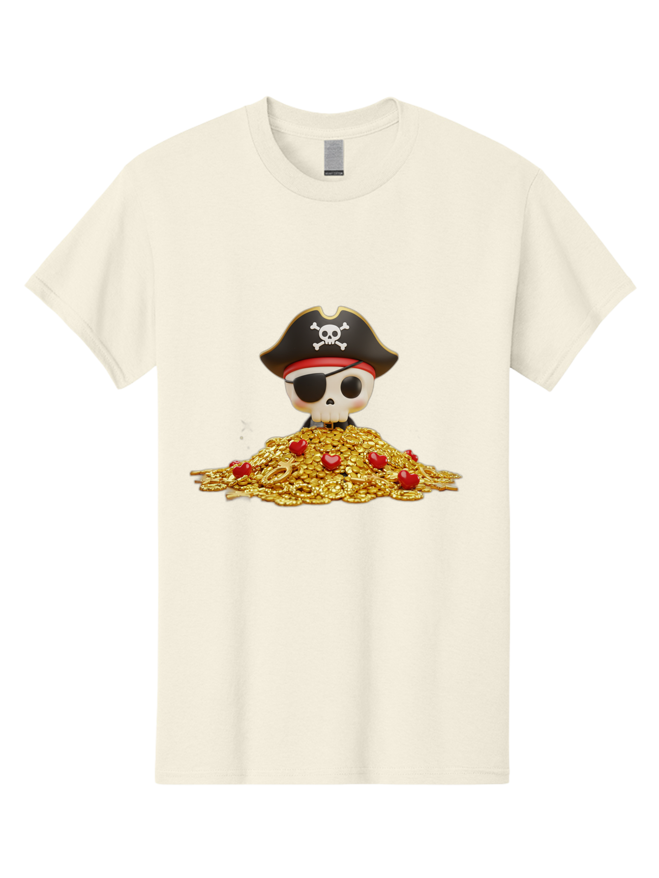 Pirate-Skull Men'S Graphic Tee, 100% Cotton, Comfortable Casual Summer Wear, Machine Washable, Pirate Skull, Treasure Pile, Gold Coins, Jewels, Eye Patch, Pirate Hat, Skull And Crossbones, Pirate Booty, Swashbuckling Adventure, Treasure Hunt, Bad442
