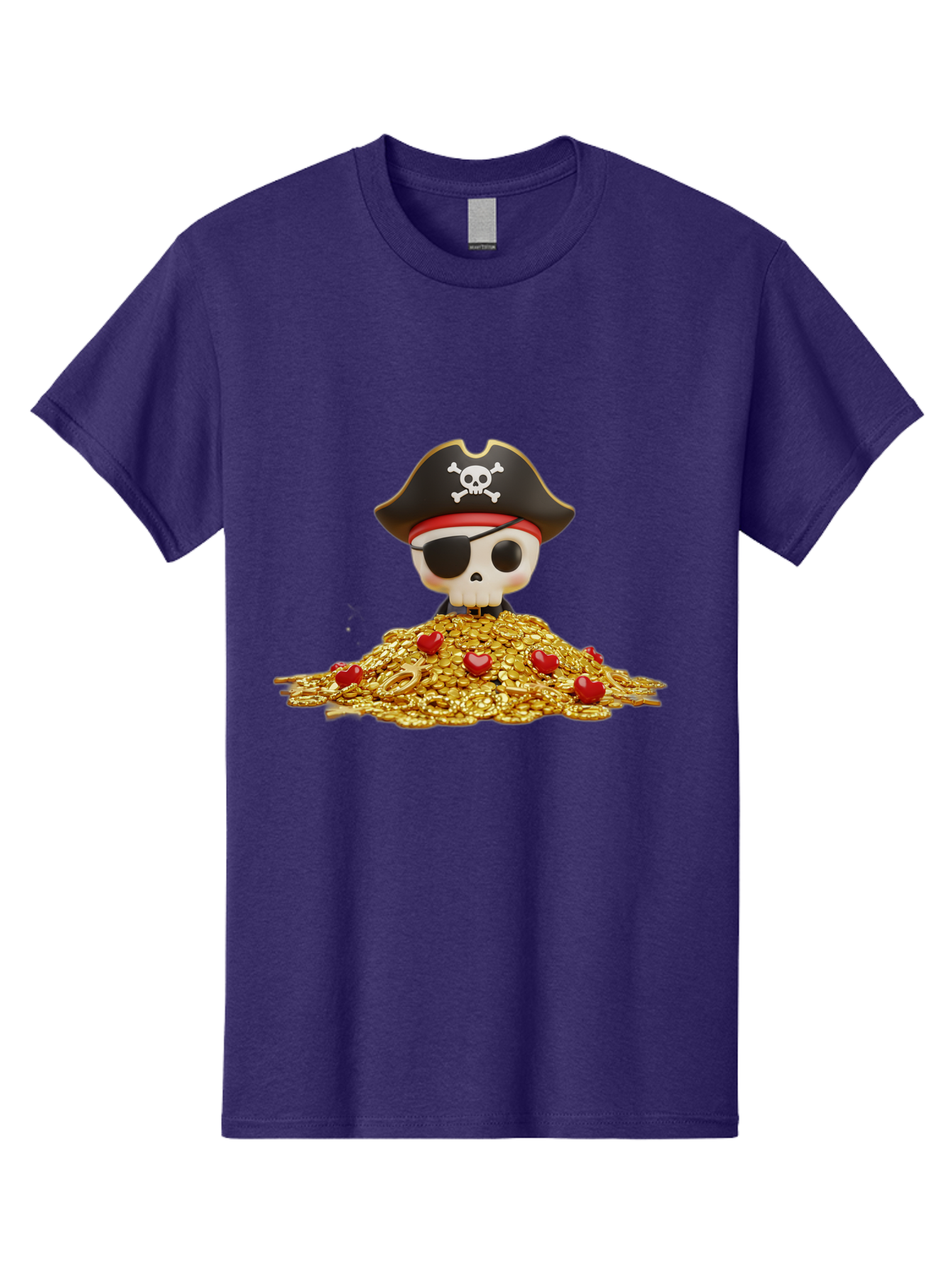 Pirate-Skull Men'S Graphic Tee, 100% Cotton, Comfortable Casual Summer Wear, Machine Washable, Pirate Skull, Treasure Pile, Gold Coins, Jewels, Eye Patch, Pirate Hat, Skull And Crossbones, Pirate Booty, Swashbuckling Adventure, Treasure Hunt, Bad442