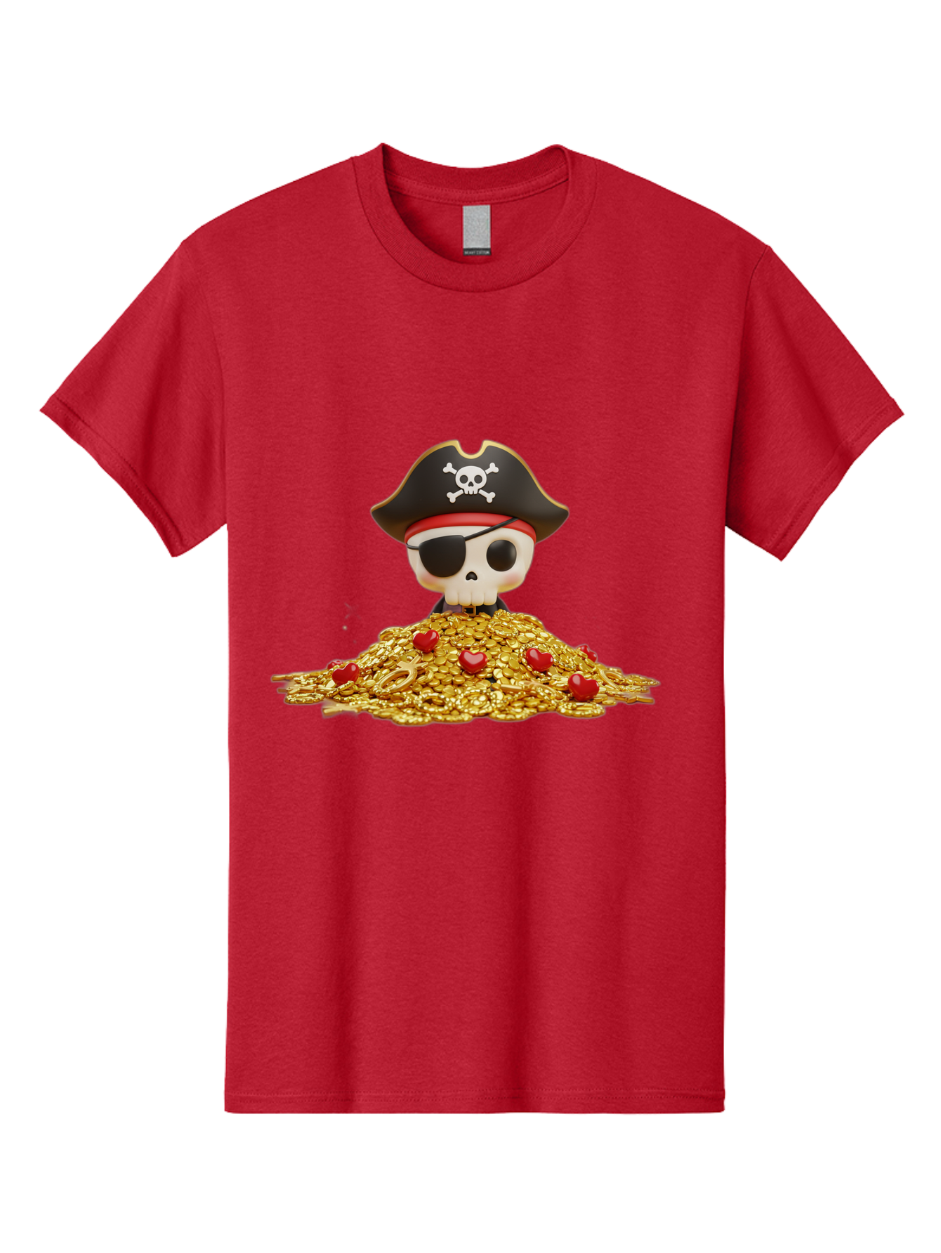 Pirate-Skull Men'S Graphic Tee, 100% Cotton, Comfortable Casual Summer Wear, Machine Washable, Pirate Skull, Treasure Pile, Gold Coins, Jewels, Eye Patch, Pirate Hat, Skull And Crossbones, Pirate Booty, Swashbuckling Adventure, Treasure Hunt, Bad442