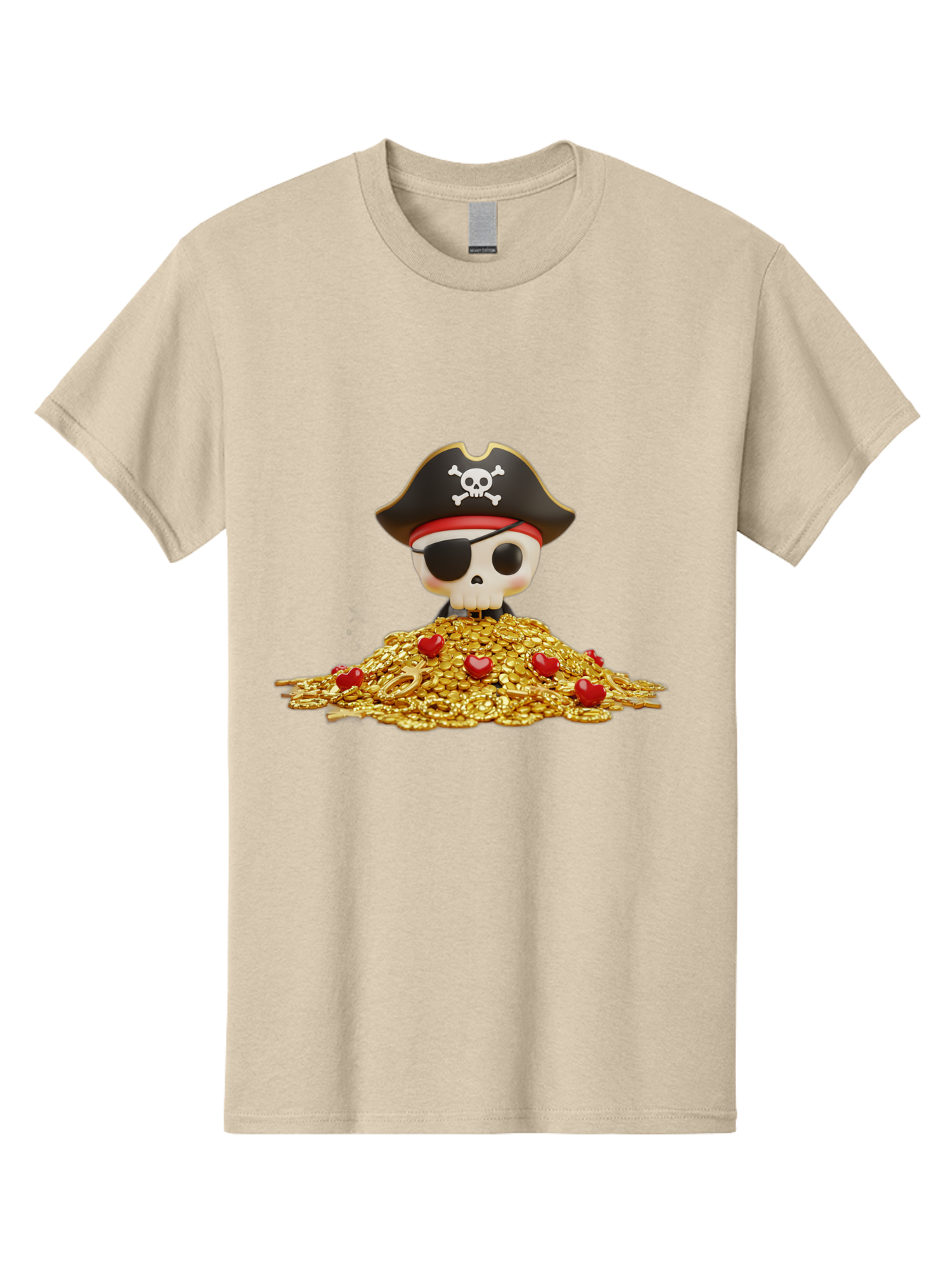 Pirate-Skull Men'S Graphic Tee, 100% Cotton, Comfortable Casual Summer Wear, Machine Washable, Pirate Skull, Treasure Pile, Gold Coins, Jewels, Eye Patch, Pirate Hat, Skull And Crossbones, Pirate Booty, Swashbuckling Adventure, Treasure Hunt, Bad442