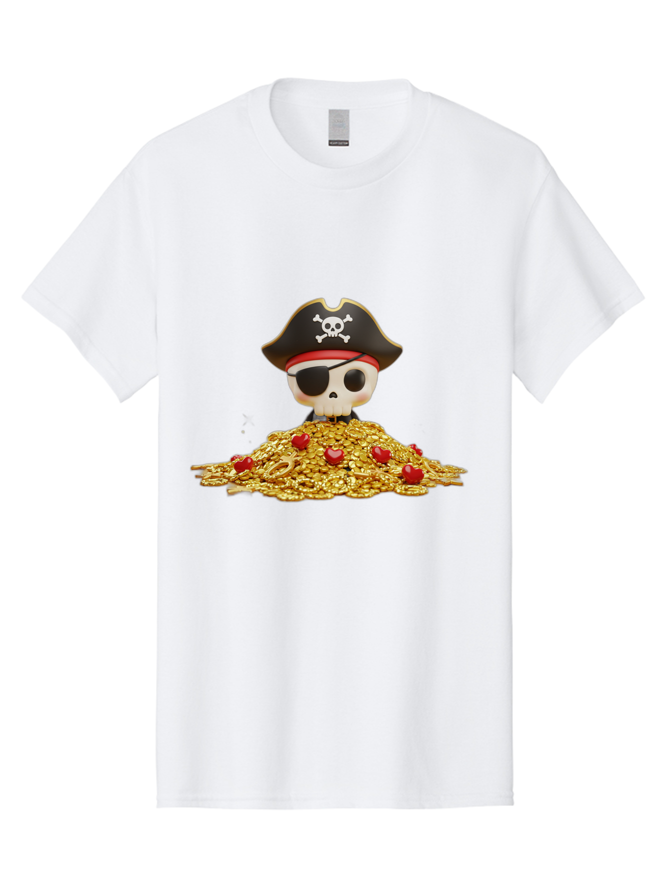 Pirate-Skull Men'S Graphic Tee, 100% Cotton, Comfortable Casual Summer Wear, Machine Washable, Pirate Skull, Treasure Pile, Gold Coins, Jewels, Eye Patch, Pirate Hat, Skull And Crossbones, Pirate Booty, Swashbuckling Adventure, Treasure Hunt, Bad442