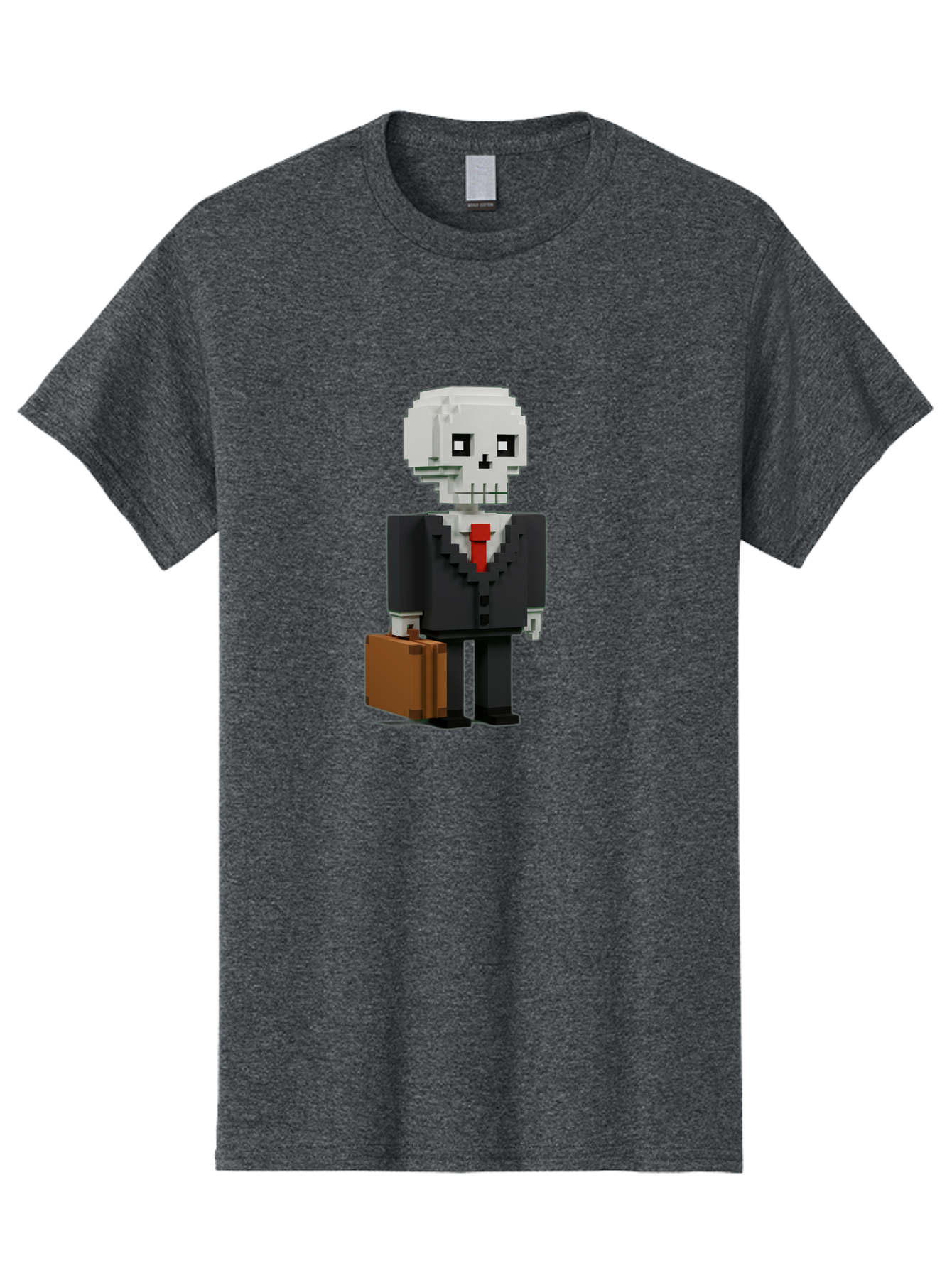 Pixel-Skull-Businessman Men'S Graphic Tee, 100% Cotton, Comfortable Casual Summer Wear, Machine Washable, Pixel Art Skeleton, Skull Character, Business Attire, Black Suit, Red Tie, Briefcase, Video Game Style, Cartoon Character, Bad443