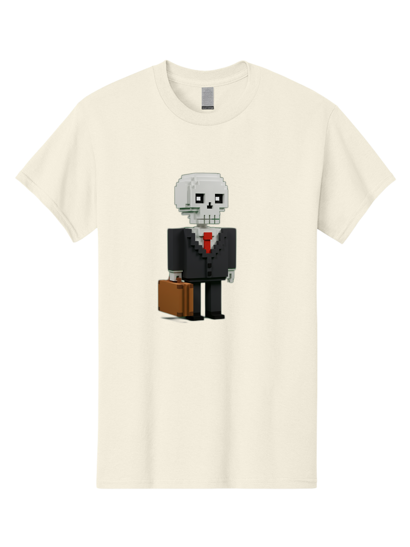 Pixel-Skull-Businessman Men'S Graphic Tee, 100% Cotton, Comfortable Casual Summer Wear, Machine Washable, Pixel Art Skeleton, Skull Character, Business Attire, Black Suit, Red Tie, Briefcase, Video Game Style, Cartoon Character, Bad443