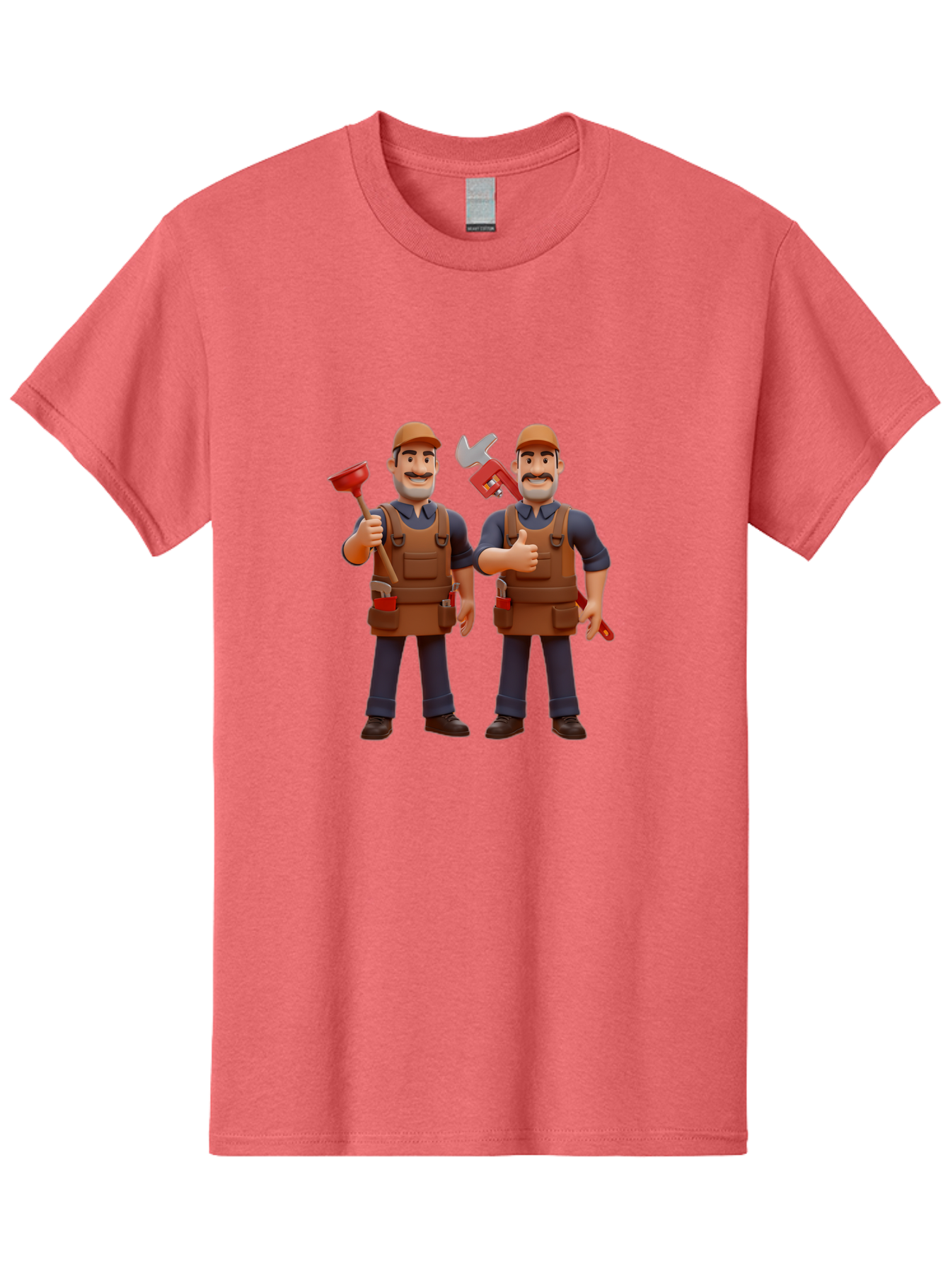Plumber-Characters Men'S Graphic Tee, 100% Cotton, Comfortable Casual Summer Wear, Machine Washable, Cartoon Plumbers, Plumbing Tools, Handyman Services, Pipe Wrench, Plunger, Thumbs Up, Plumbing Maintenance, Repair Work, Diy Plumbing Bad445