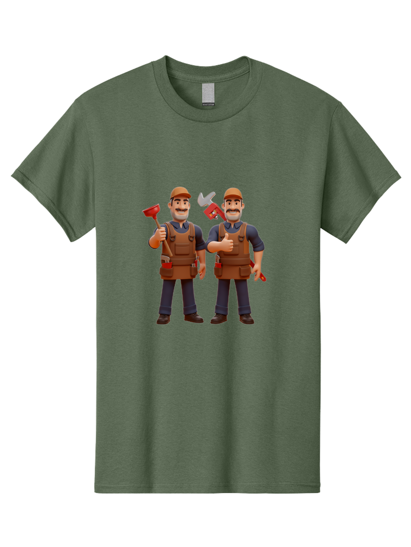 Plumber-Characters Men'S Graphic Tee, 100% Cotton, Comfortable Casual Summer Wear, Machine Washable, Cartoon Plumbers, Plumbing Tools, Handyman Services, Pipe Wrench, Plunger, Thumbs Up, Plumbing Maintenance, Repair Work, Diy Plumbing Bad445