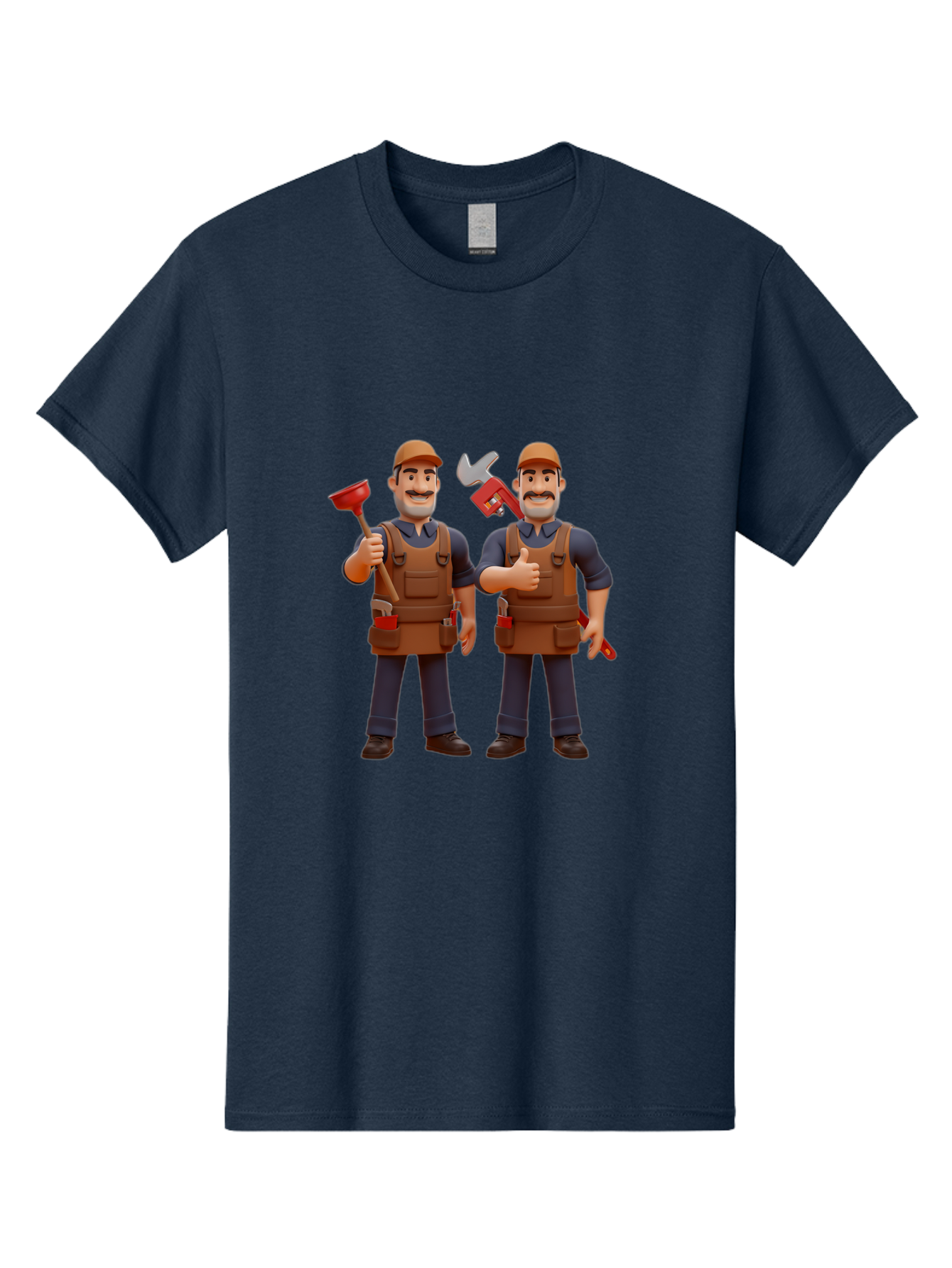 Plumber-Characters Men'S Graphic Tee, 100% Cotton, Comfortable Casual Summer Wear, Machine Washable, Cartoon Plumbers, Plumbing Tools, Handyman Services, Pipe Wrench, Plunger, Thumbs Up, Plumbing Maintenance, Repair Work, Diy Plumbing Bad445