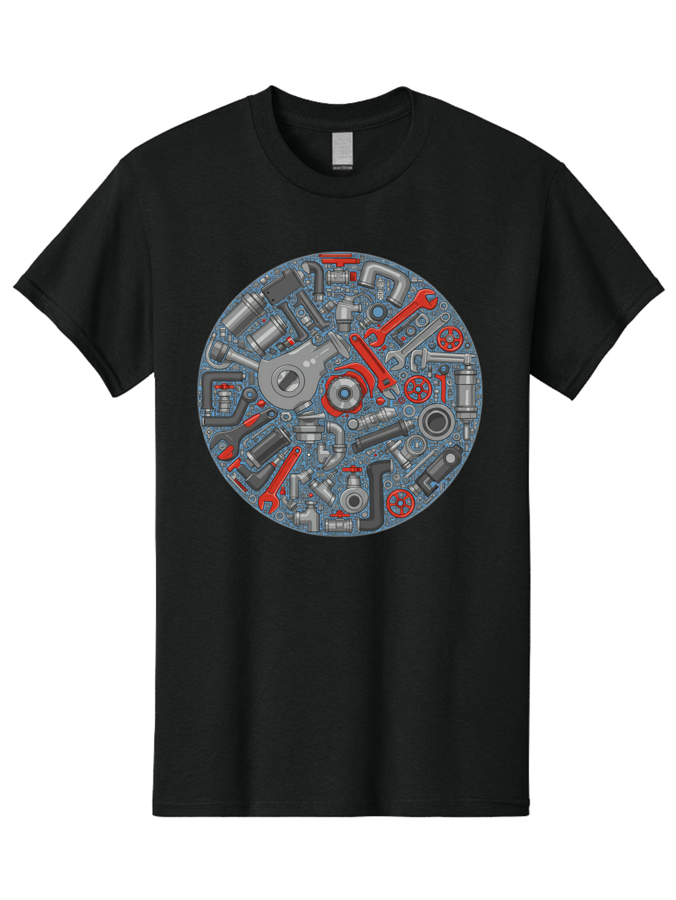 Plumbing-Tools Men'S Graphic Tee, 100% Cotton, Comfortable Casual Summer Wear, Machine Washable, Tools, Pipes, Plumbing, Machinery, Equipment, Wrenches, Spanners, Maintenance, Repair, Diy, Hardware, Industrial Bad446