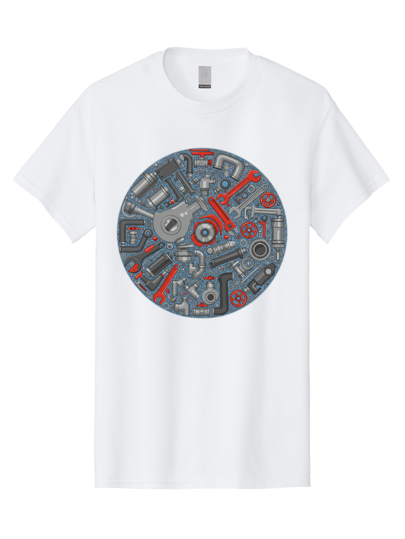 Plumbing-Tools Men'S Graphic Tee, 100% Cotton, Comfortable Casual Summer Wear, Machine Washable, Tools, Pipes, Plumbing, Machinery, Equipment, Wrenches, Spanners, Maintenance, Repair, Diy, Hardware, Industrial Bad446