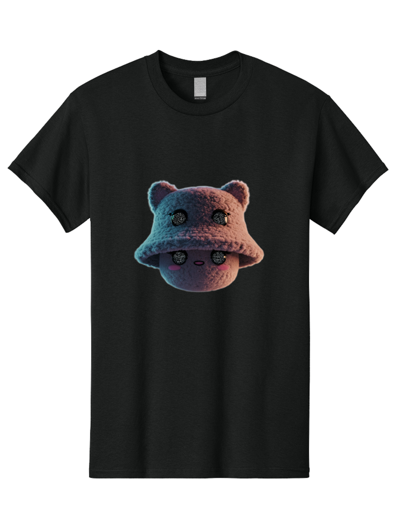 Plushie-Character Men'S Graphic Tee, 100% Cotton, Comfortable Casual Summer Wear, Machine Washable, Cute Cartoon Character, Fluffy Teddy Bear, Kawaii Plush Toy, Round Face, Sparkly Eyes, Soft Pink Cheeks, Funny Expression, Endearing Design, Bad447