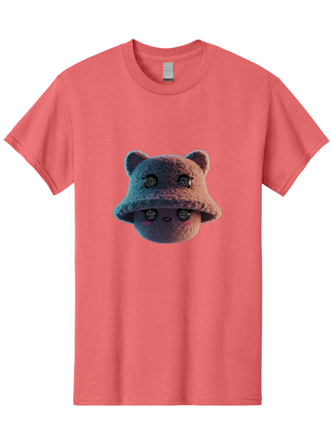 Plushie-Character Men'S Graphic Tee, 100% Cotton, Comfortable Casual Summer Wear, Machine Washable, Cute Cartoon Character, Fluffy Teddy Bear, Kawaii Plush Toy, Round Face, Sparkly Eyes, Soft Pink Cheeks, Funny Expression, Endearing Design, Bad447