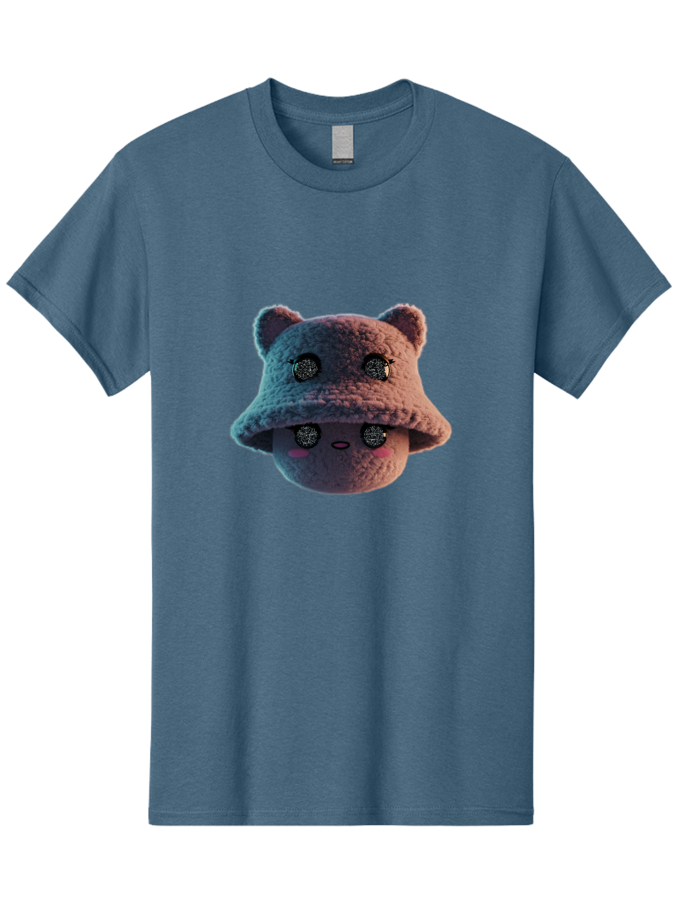 Plushie-Character Men'S Graphic Tee, 100% Cotton, Comfortable Casual Summer Wear, Machine Washable, Cute Cartoon Character, Fluffy Teddy Bear, Kawaii Plush Toy, Round Face, Sparkly Eyes, Soft Pink Cheeks, Funny Expression, Endearing Design, Bad447