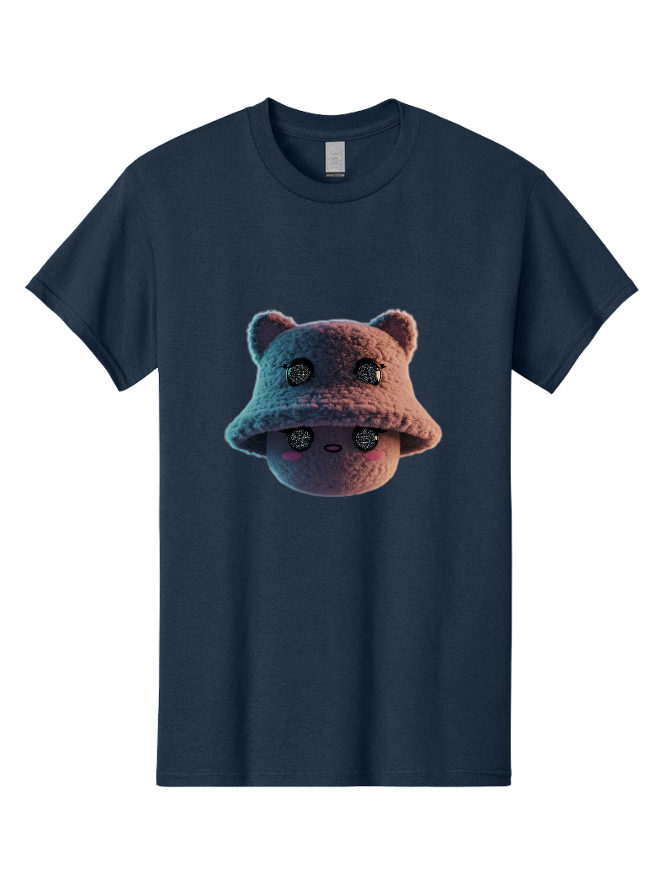 Plushie-Character Men'S Graphic Tee, 100% Cotton, Comfortable Casual Summer Wear, Machine Washable, Cute Cartoon Character, Fluffy Teddy Bear, Kawaii Plush Toy, Round Face, Sparkly Eyes, Soft Pink Cheeks, Funny Expression, Endearing Design, Bad447