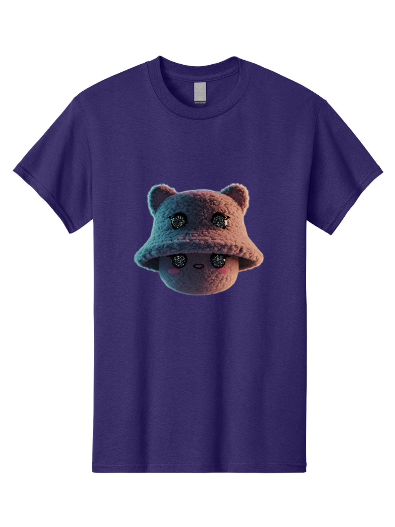 Plushie-Character Men'S Graphic Tee, 100% Cotton, Comfortable Casual Summer Wear, Machine Washable, Cute Cartoon Character, Fluffy Teddy Bear, Kawaii Plush Toy, Round Face, Sparkly Eyes, Soft Pink Cheeks, Funny Expression, Endearing Design, Bad447