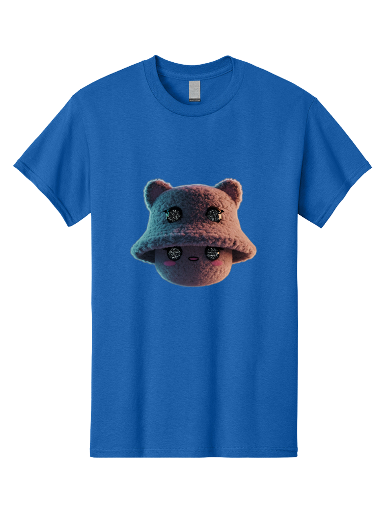 Plushie-Character Men'S Graphic Tee, 100% Cotton, Comfortable Casual Summer Wear, Machine Washable, Cute Cartoon Character, Fluffy Teddy Bear, Kawaii Plush Toy, Round Face, Sparkly Eyes, Soft Pink Cheeks, Funny Expression, Endearing Design, Bad447